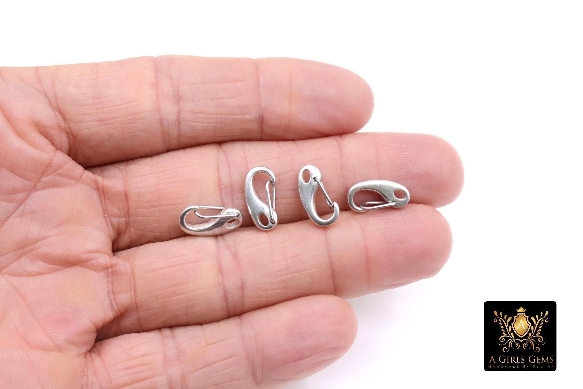 925 Sterling Silver Oval Push Clasp, 7 x 14 mm Silver Spring Clip, Clip Connector Findings, Large Jewelry Clasps Findings