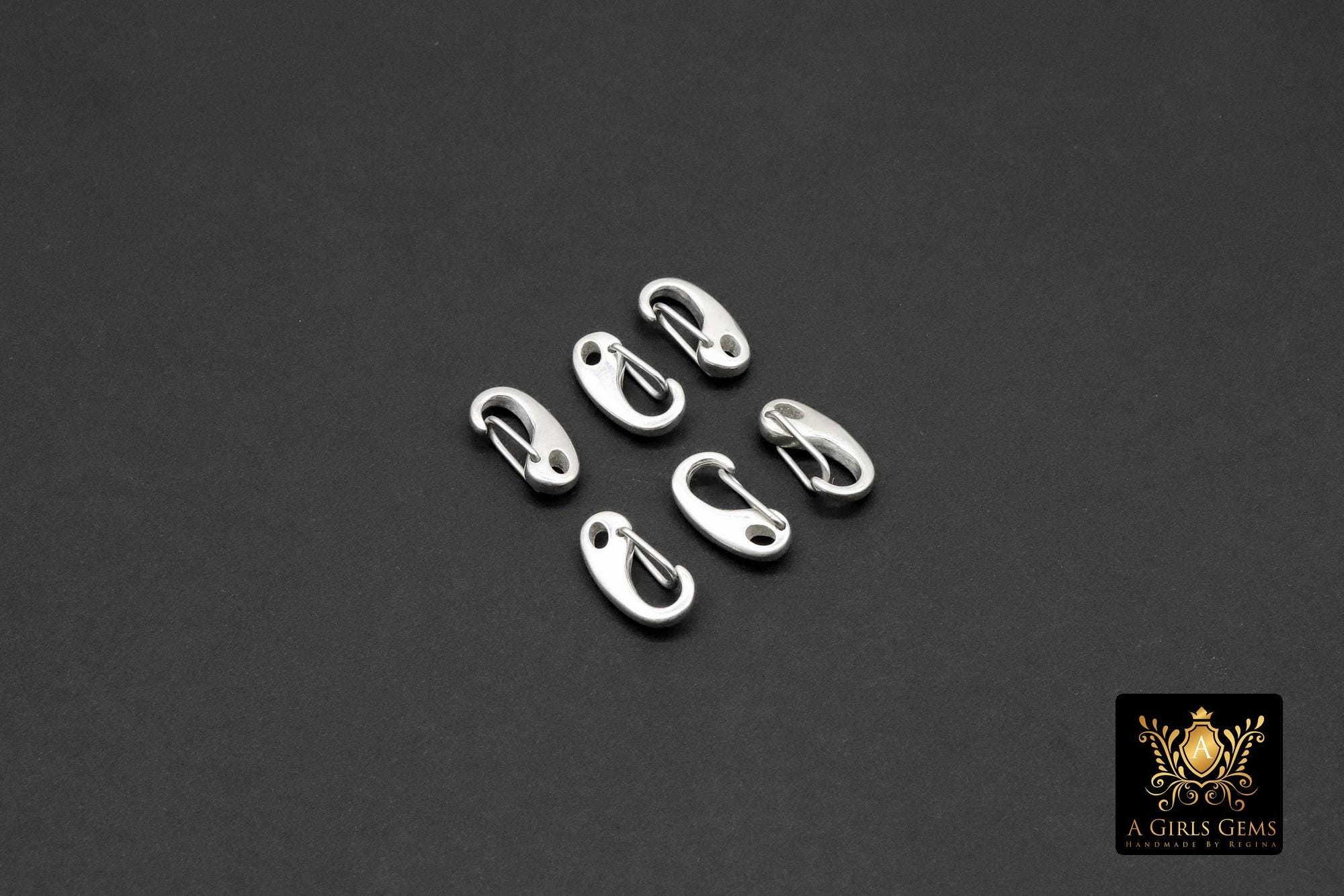 925 Sterling Silver Oval Push Clasp, 7 x 14 mm Silver Spring Clip # 2256, Clip Connector Findings