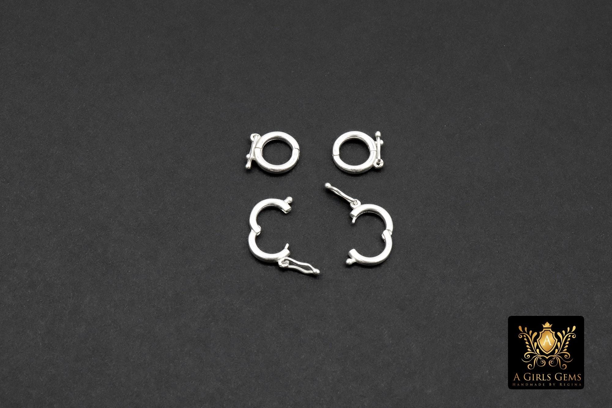 925 Sterling Silver Round Push Clip, 9 mm Silver Small Clips # 2258, Snap Closed Jump Ring Connectors