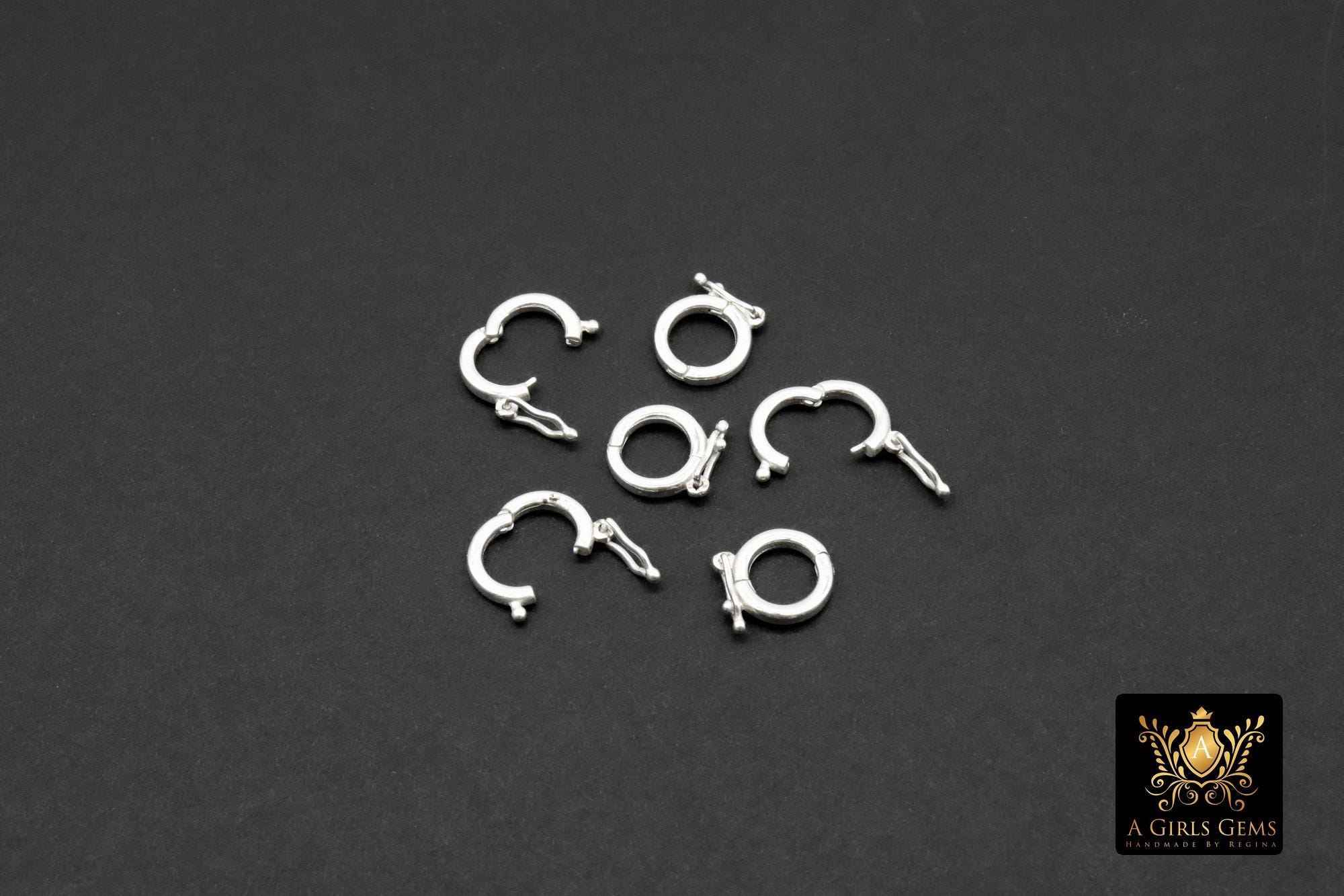 925 Sterling Silver Round Push Clip, 9 mm Silver Small Clips # 2258, Snap Closed Jump Ring Connectors