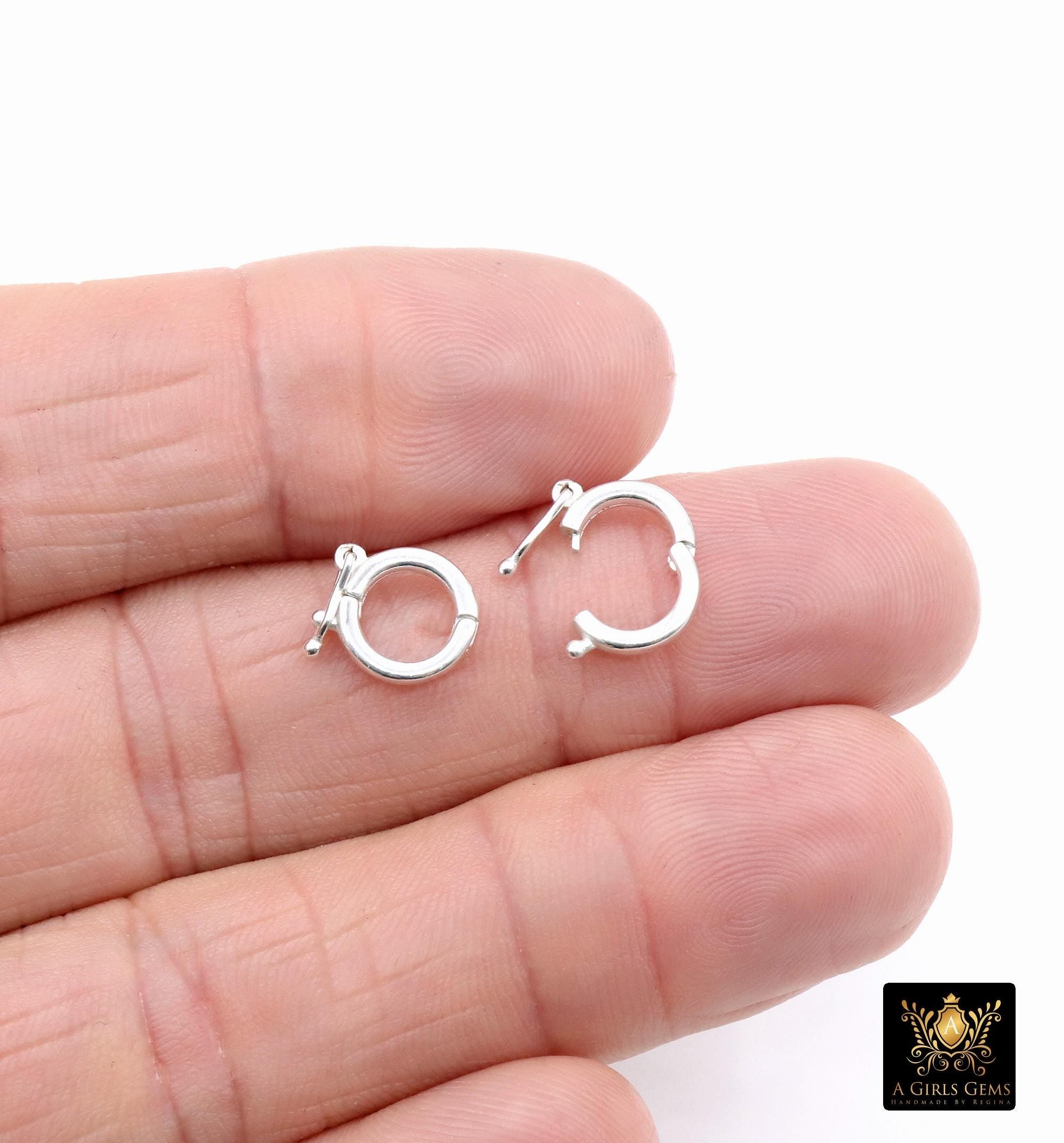 925 Sterling Silver Round Push Clip, 9 mm Silver Small Clips # 2258, Snap Closed Jump Ring Connectors