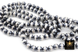Tibetan Faceted Agate Beads, DZI Agate Black and Pearly White Stipe Color Beads BS #152, sizes 10 mm 14.5 inch FULL Strands
