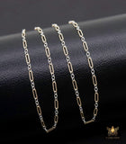 14 K Gold Filled Bar Mixed Metal Chain, 1.6 mm Corrugated Two Tone 925 Sterling Silver CH# 900, 4.8 mm Texture Long Short Chain