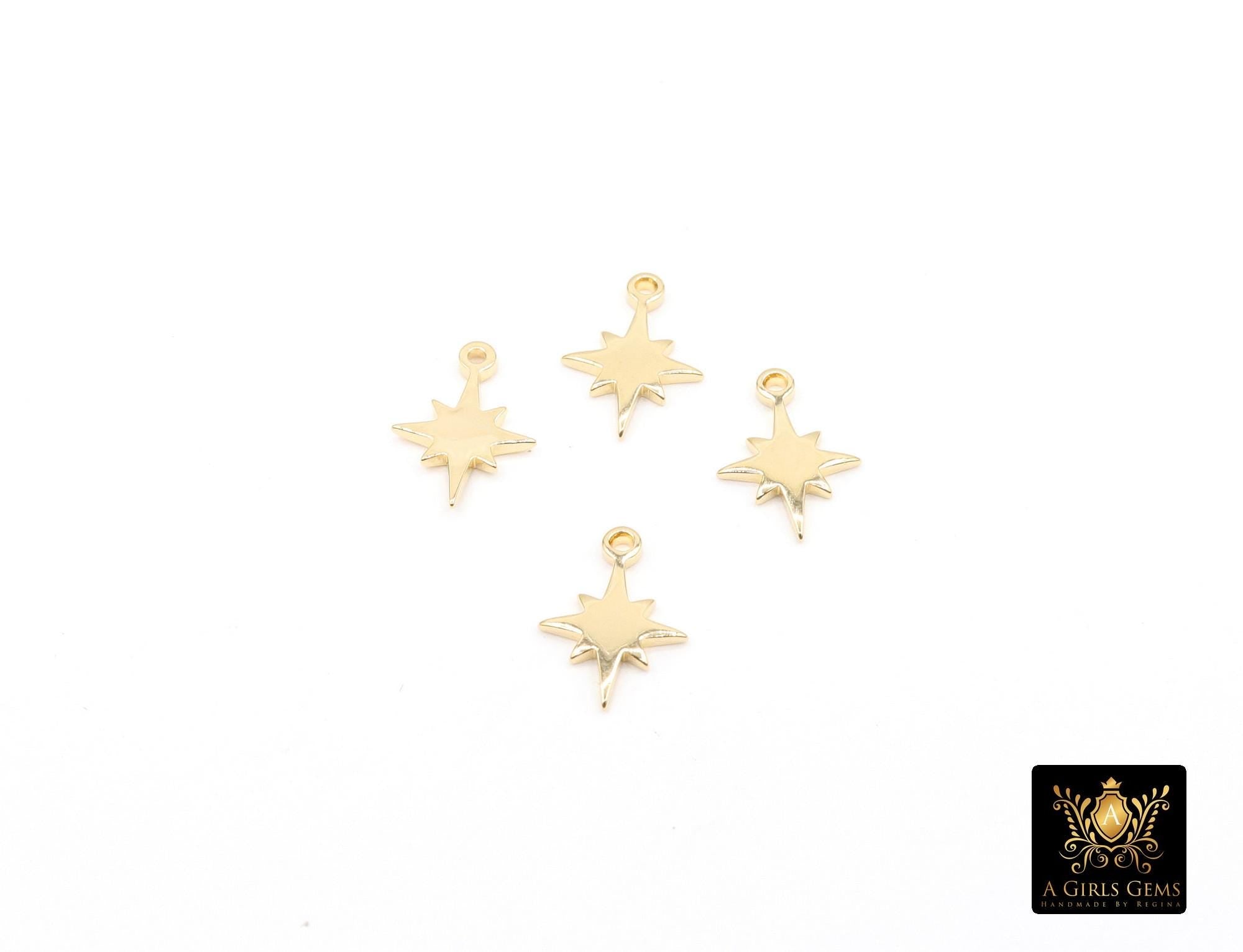 14 K Gold Filled Star Charms, 10 mm Starburst Charms # 3683, 7 mm Small Dainty Starburst Charms