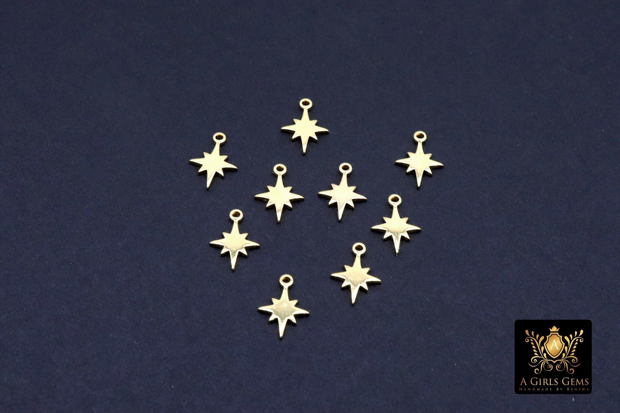 14 K Gold Filled Star Charms, 10 mm Starburst Charms # 3683, 7 mm Small Dainty Starburst Charms