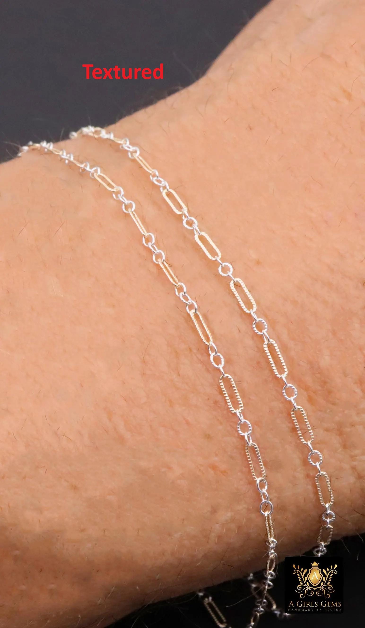 14 K Gold Filled Bar Mixed Metal Chain, 1.6 mm Two Tone 925 Sterling Silver Cable CH# 897, 4.8 mm or 6.5mm