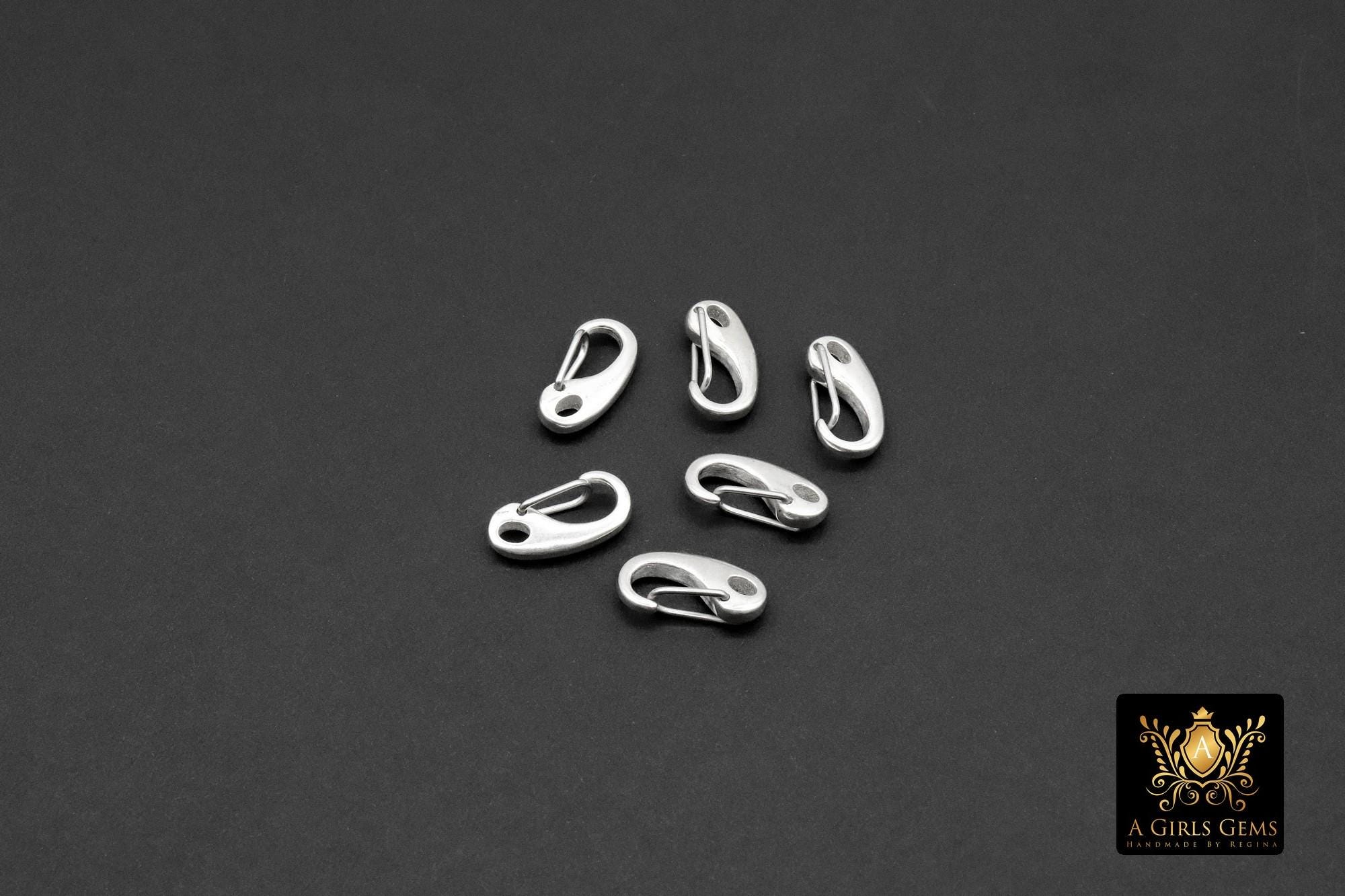 925 Sterling Silver Oval Push Clasp, 7 x 14 mm Silver Spring Clip # 2256, Clip Connector Findings