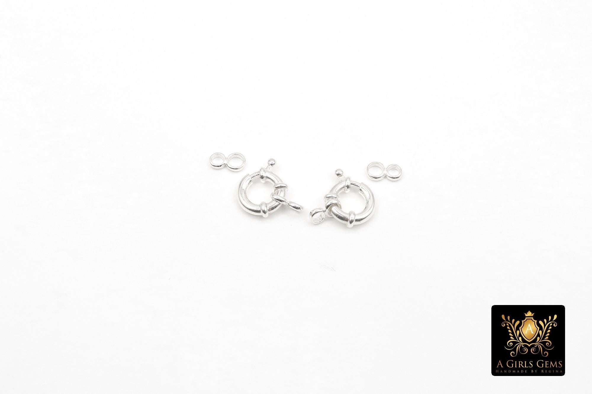 925 Sterling Silver Spring Ring Clasps, 11 mm Bolt Clasp # 2534, Thick 3.4 mm Sailor Clips