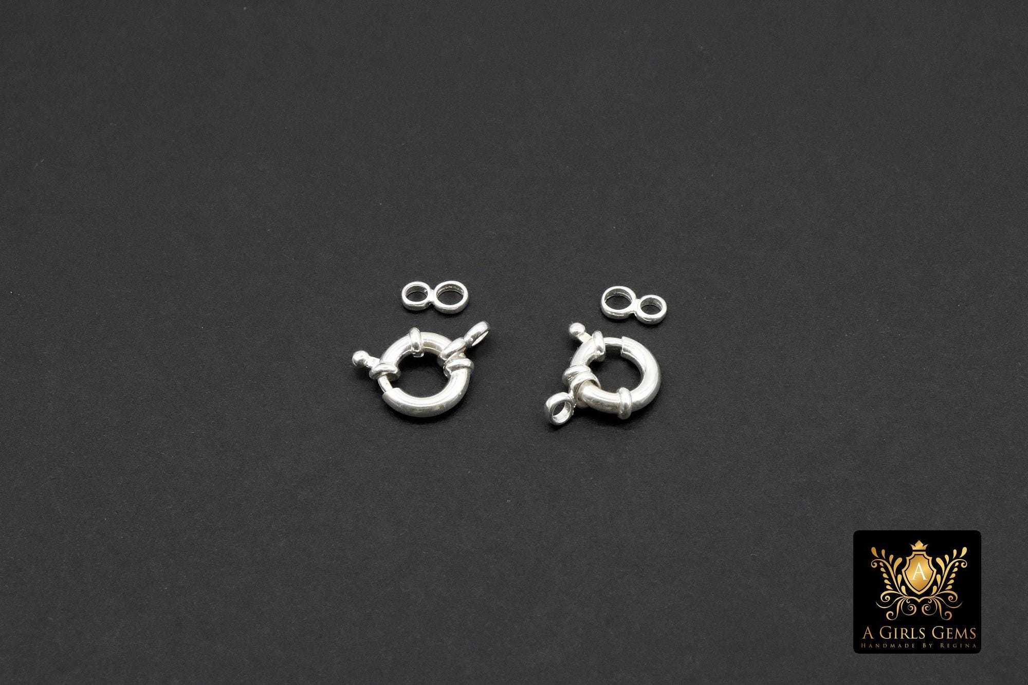 925 Sterling Silver Spring Ring Clasps, 11 mm Bolt Clasp # 2534, Thick 3.4 mm Sailor Clips