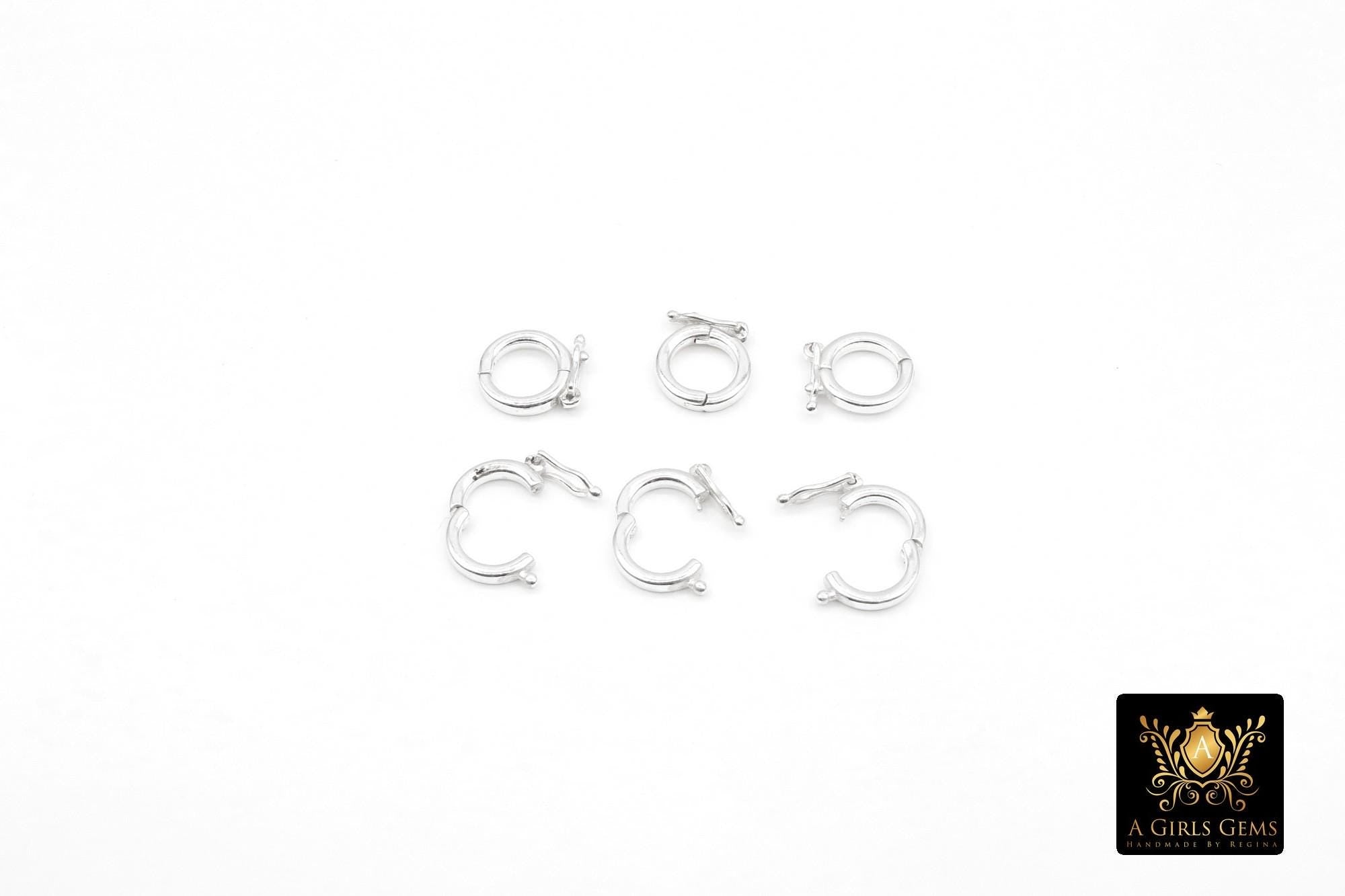 925 Sterling Silver Round Push Clip, 9 mm Silver Small Clips # 2258, Snap Closed Jump Ring Connectors