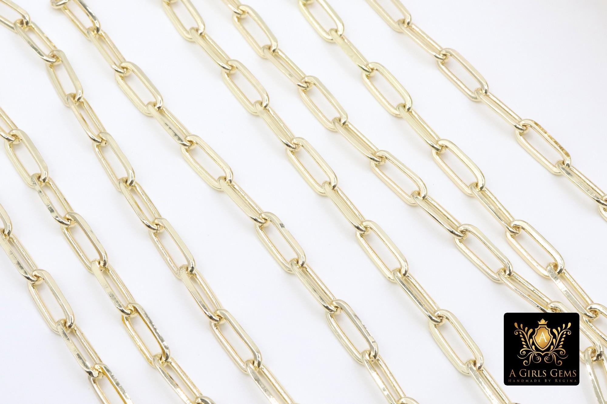 Faceted Gold Link Chain, Paperclip Rectangle Chains CH # 231, Large Oval Cable