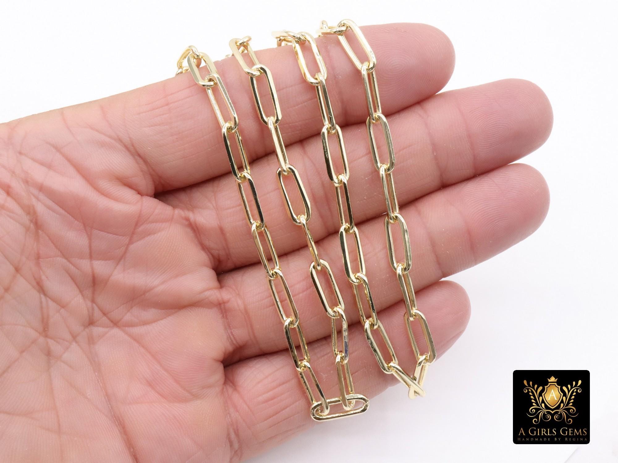 Faceted Gold Link Chain, Paperclip Rectangle Chains, Large Oval Cable, Unfinished Soldered Chains, 5.6 x 14 mm