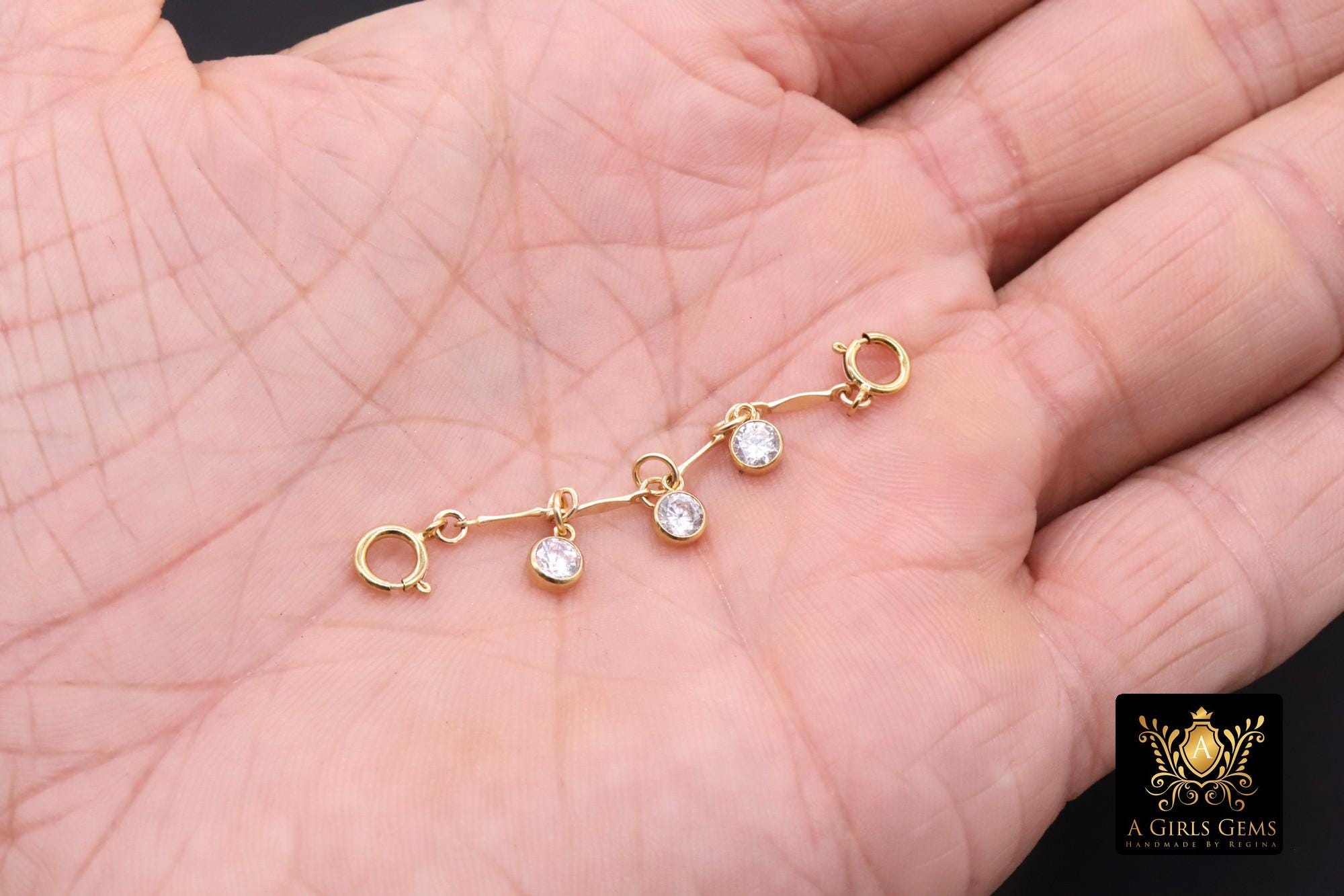 14 K Gold Filled Dap Bar Extender with Three 4 mm CZ Charms, 925 Sterling Silver Dap Bar Charms Extender Chains
