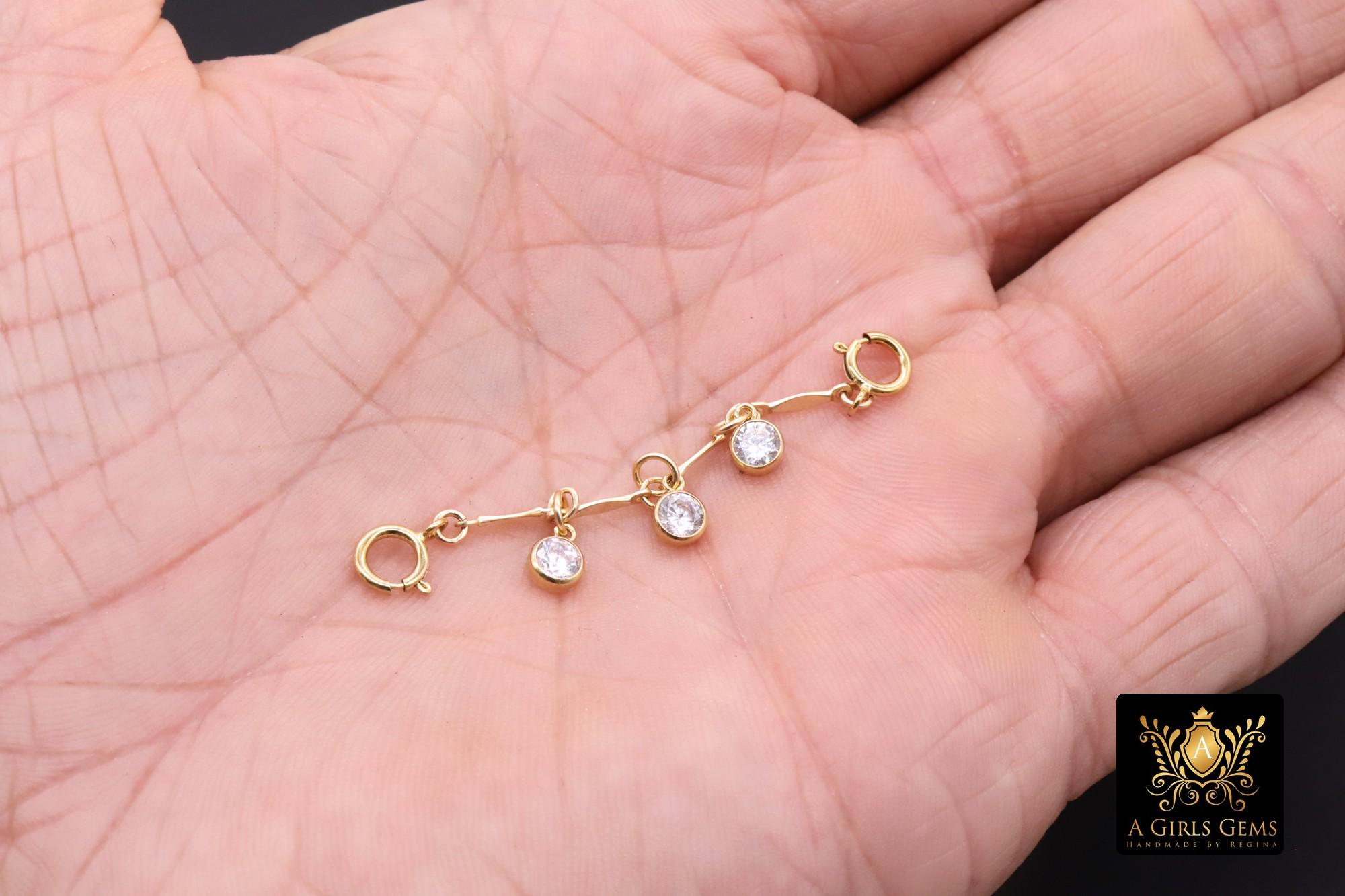 14 K Gold Filled Dap Bar Extender with Three 4 mm CZ Charms, 925 Sterling Silver Dap Bar Charms Extender Chains