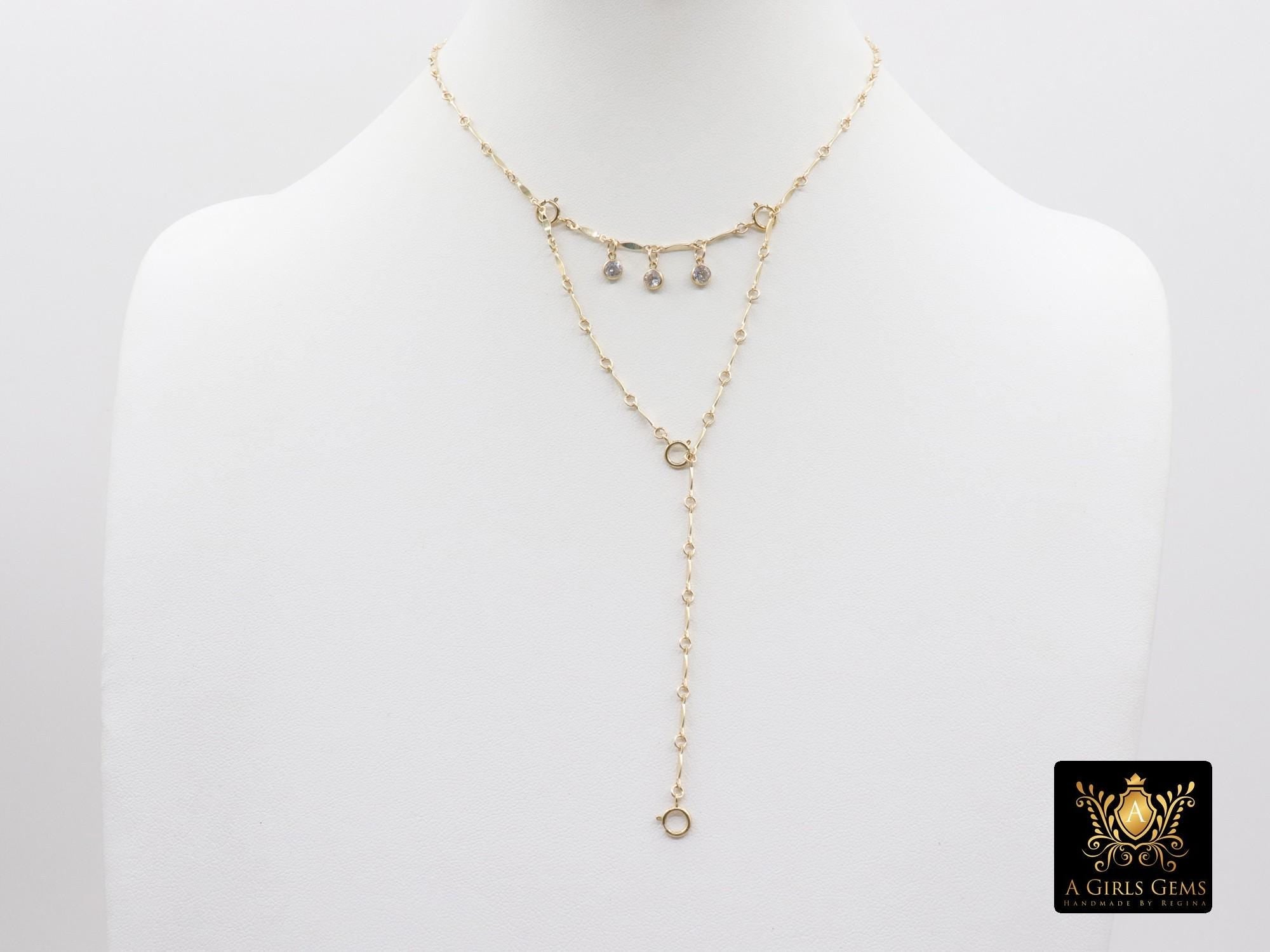 14 K Gold Filled Dap Bar Extender with Three 4 mm CZ Charms, 925 Sterling Silver Dap Bar Charms Extender Chains