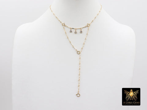 14 K Gold Filled Dap Bar Extender with Three 4 mm CZ Charms, 925 Sterling Silver Dap Bar Charms Extender Chains
