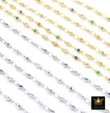 3 mm Gold Mixed CZ Chain By The Yard, Silver Genuine Cubic Zirconia Chain CH# 560, By The Foot