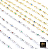 3mm Gold Mixed CZ Chain By The Yard, Silver Genuine Cubic Zirconia Chain CH# 560, By The Foot