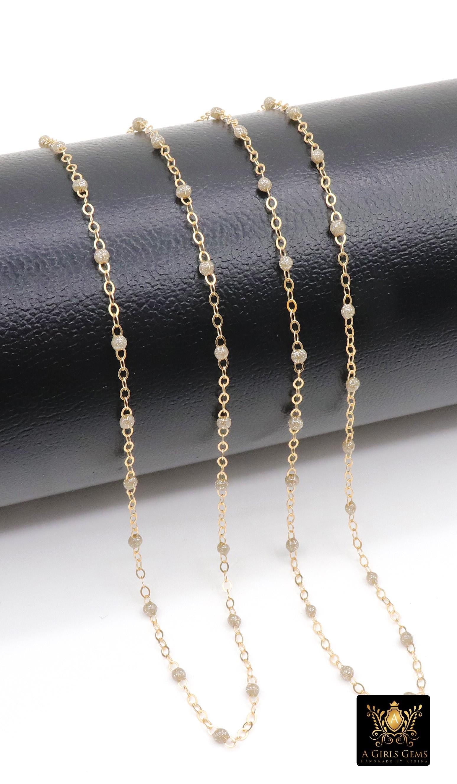 14 K Gold Filled Dainty Beaded Satellite Chain, 2 mm Beaded Gold Chains CH# 924, By Foot Unfinished Cable
