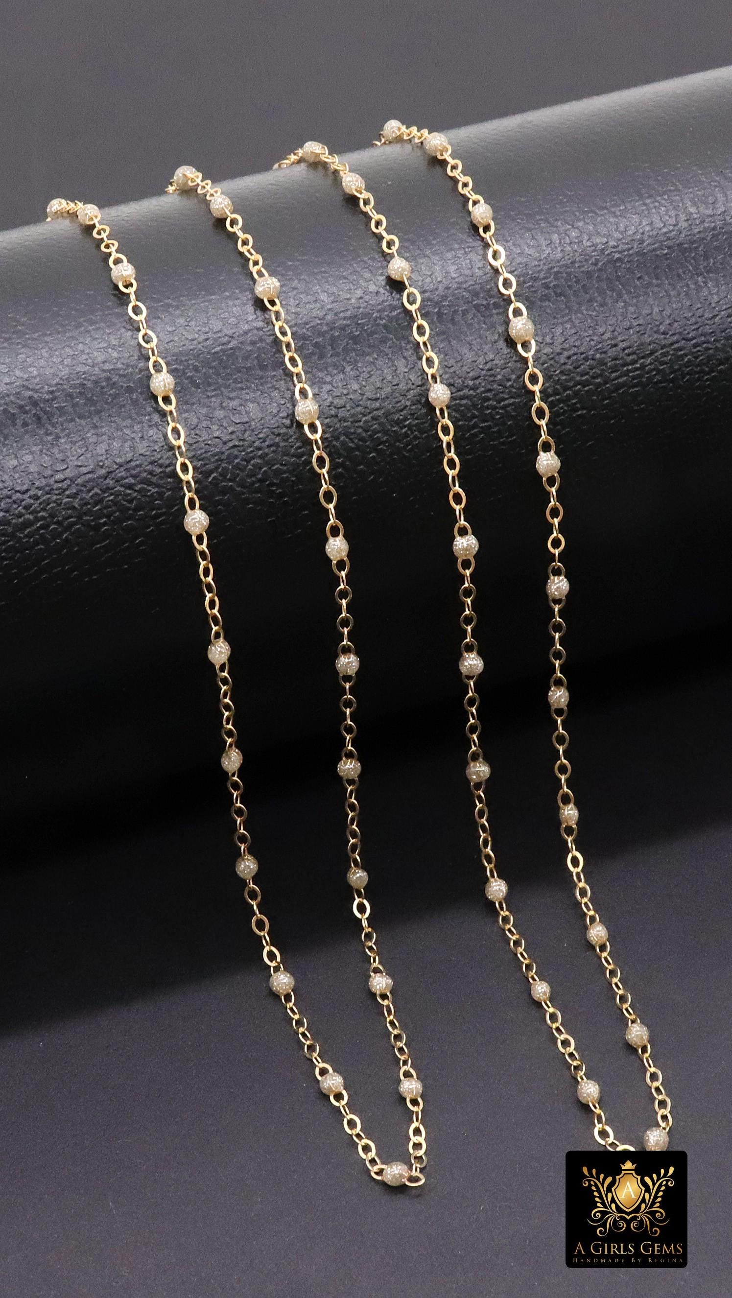 14 K Gold Filled Dainty Beaded Satellite Chain, 2 mm Beaded Gold Chains CH# 924, By Foot Unfinished Cable