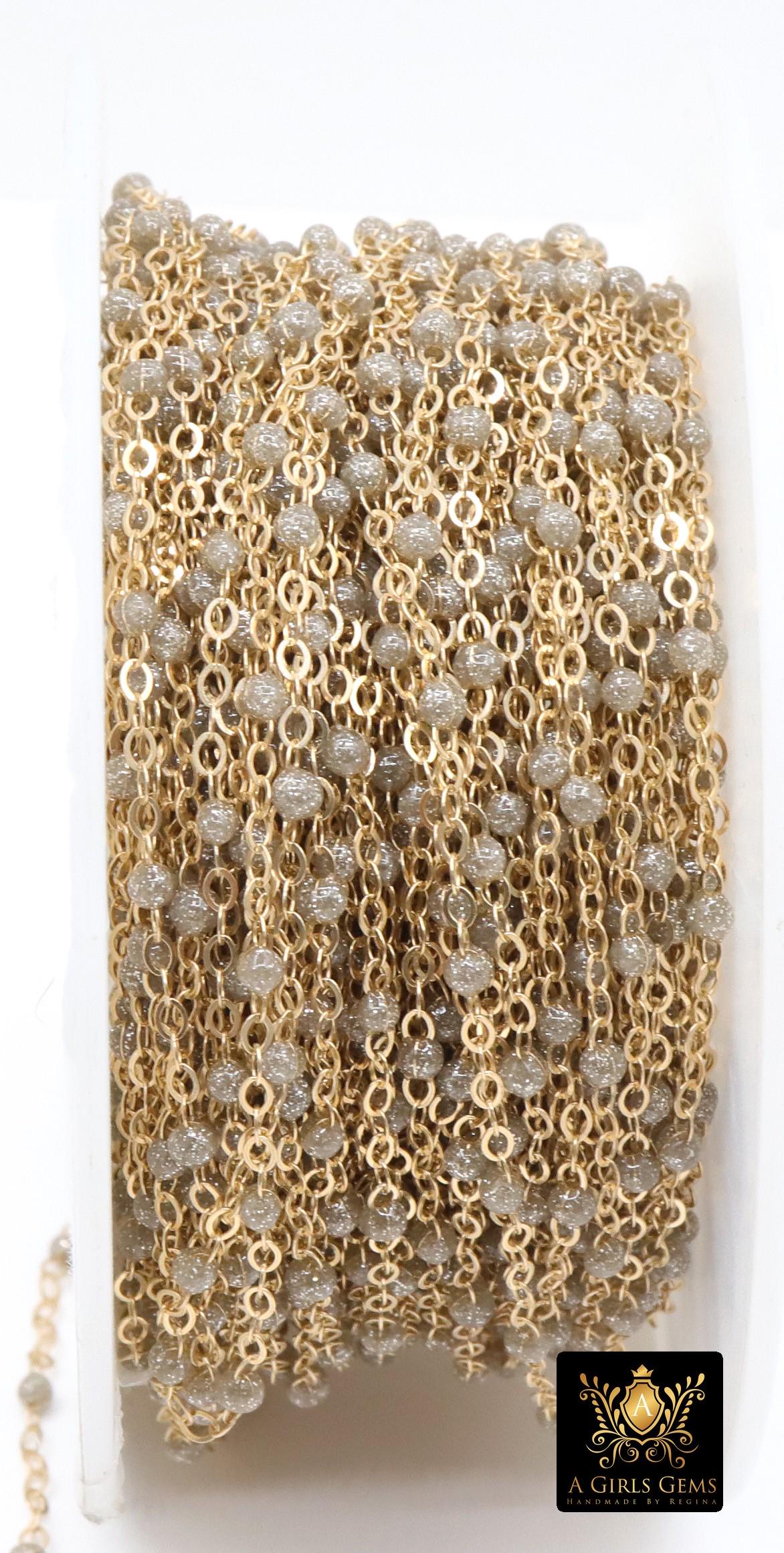 14 K Gold Filled Dainty Beaded Satellite Chain, 2 mm Beaded Gold Chains CH# 924, By Foot Unfinished Cable