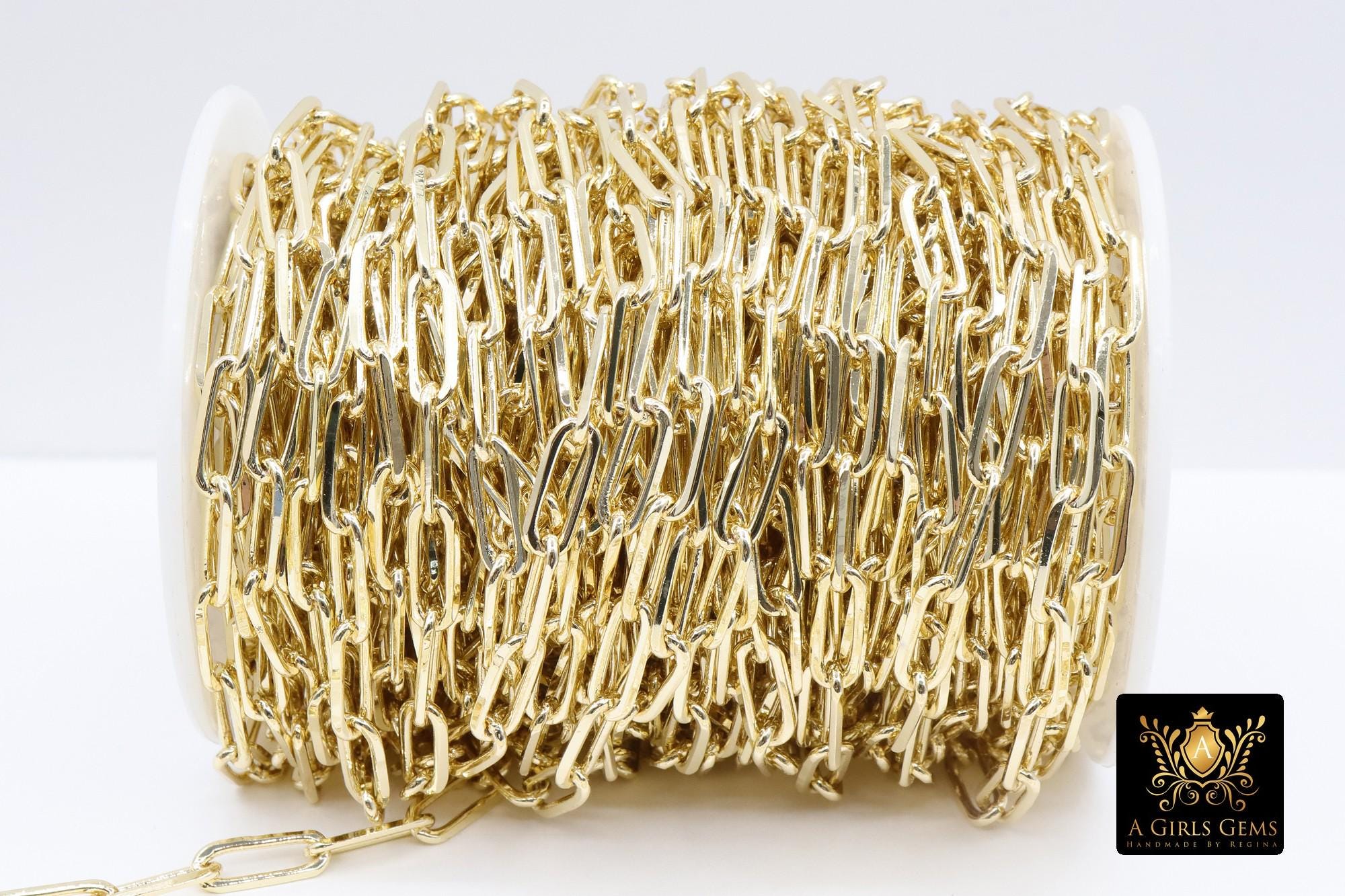 Faceted Gold Link Chain, Paperclip Rectangle Chains CH # 231, Large Oval Cable