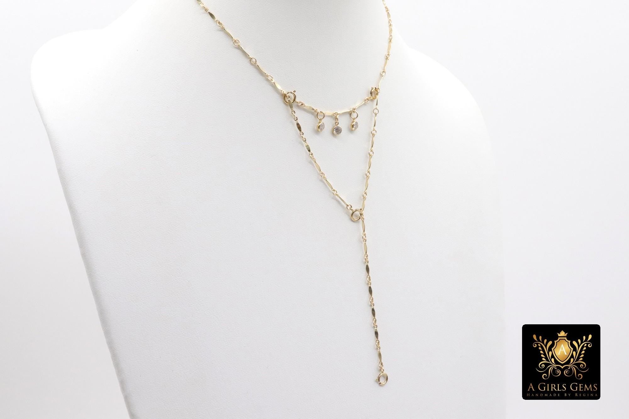 14 K Gold Filled Dap Bar Extender with Three 4 mm CZ Charms, 925 Sterling Silver Dap Bar Charms Extender Chains