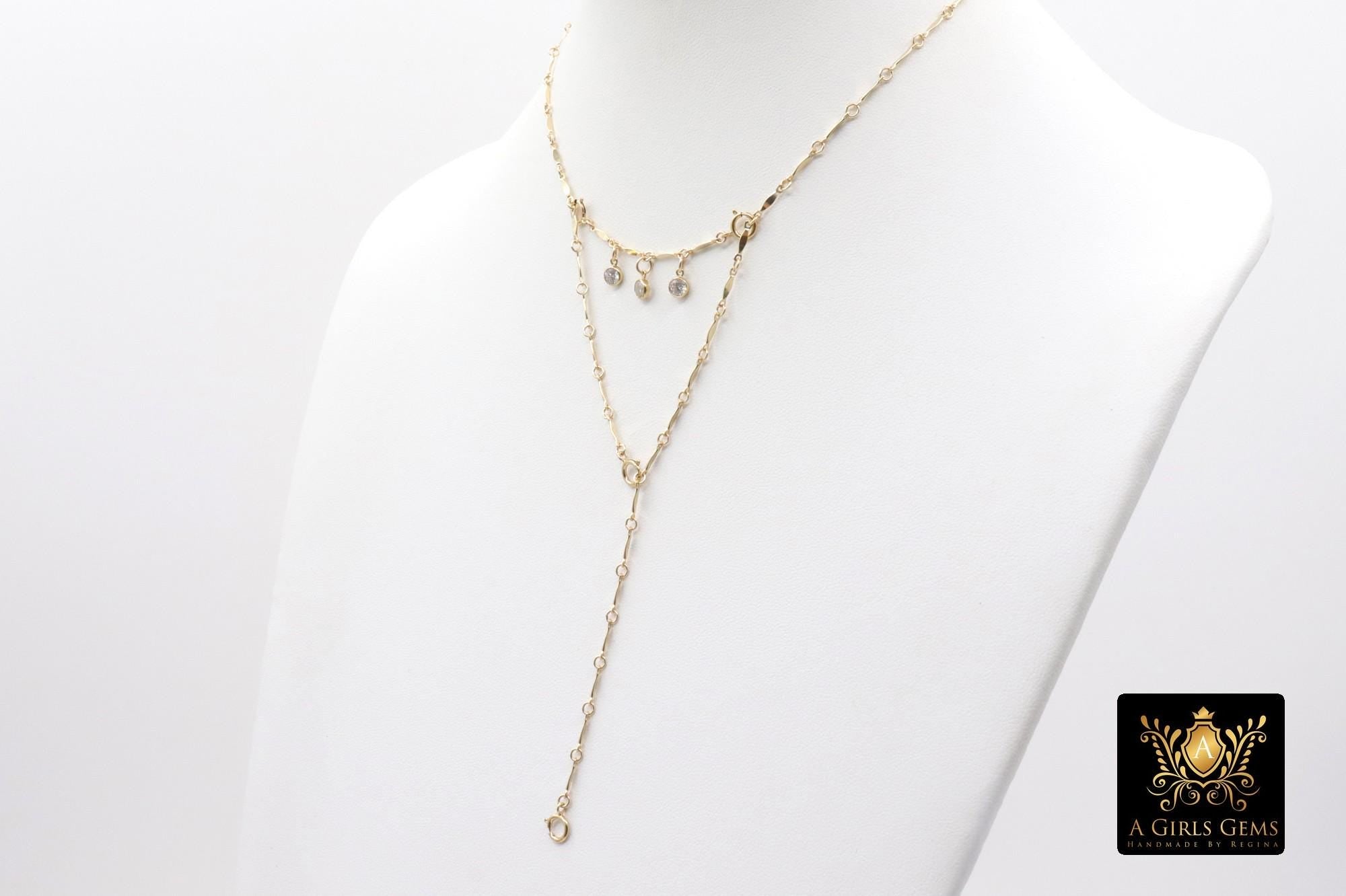 14 K Gold Filled Dap Bar Extender with Three 4 mm CZ Charms, 925 Sterling Silver Dap Bar Charms Extender Chains