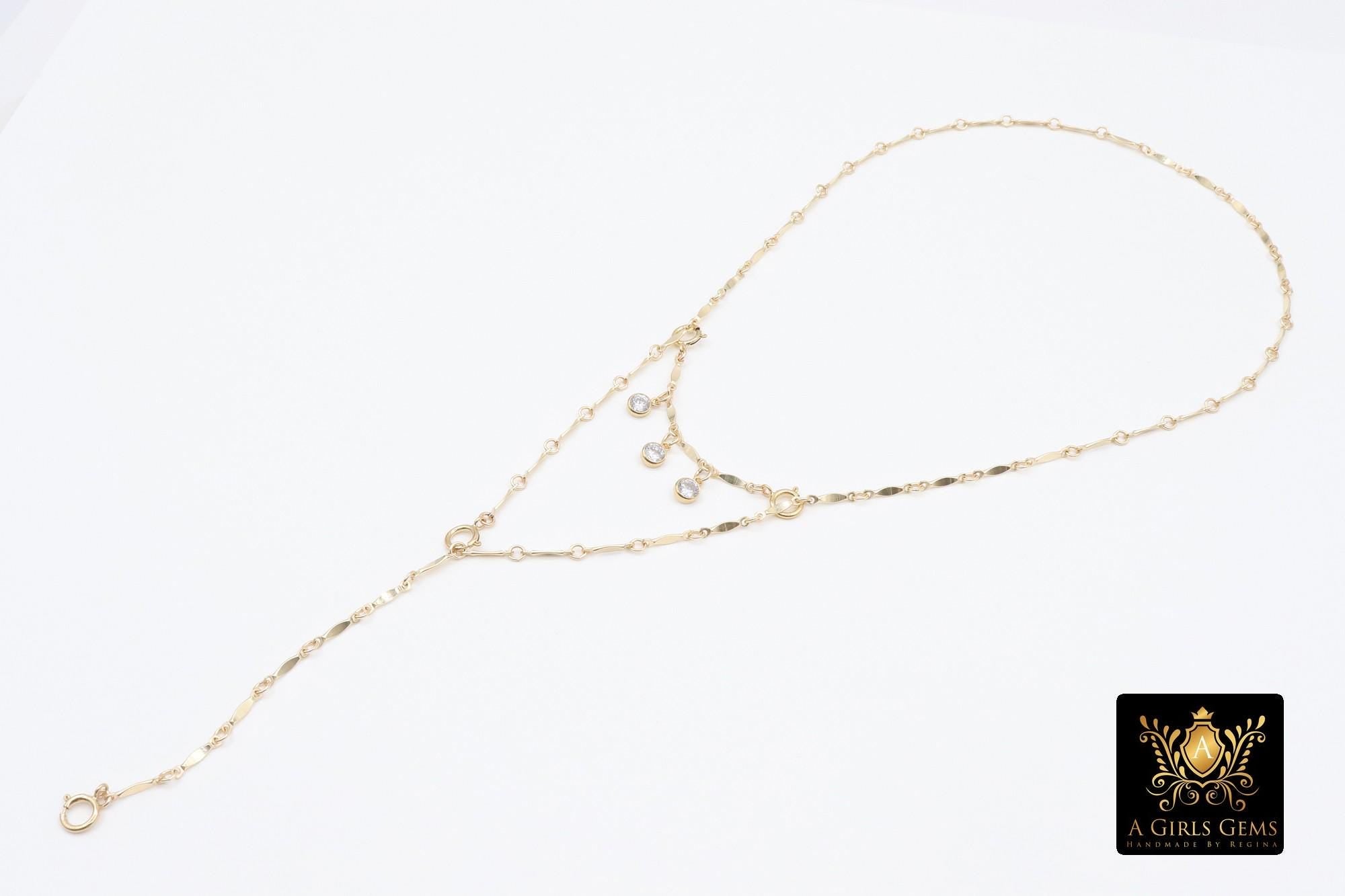 14 K Gold Filled Dap Bar Extender with Three 4 mm CZ Charms, 925 Sterling Silver Dap Bar Charms Extender Chains
