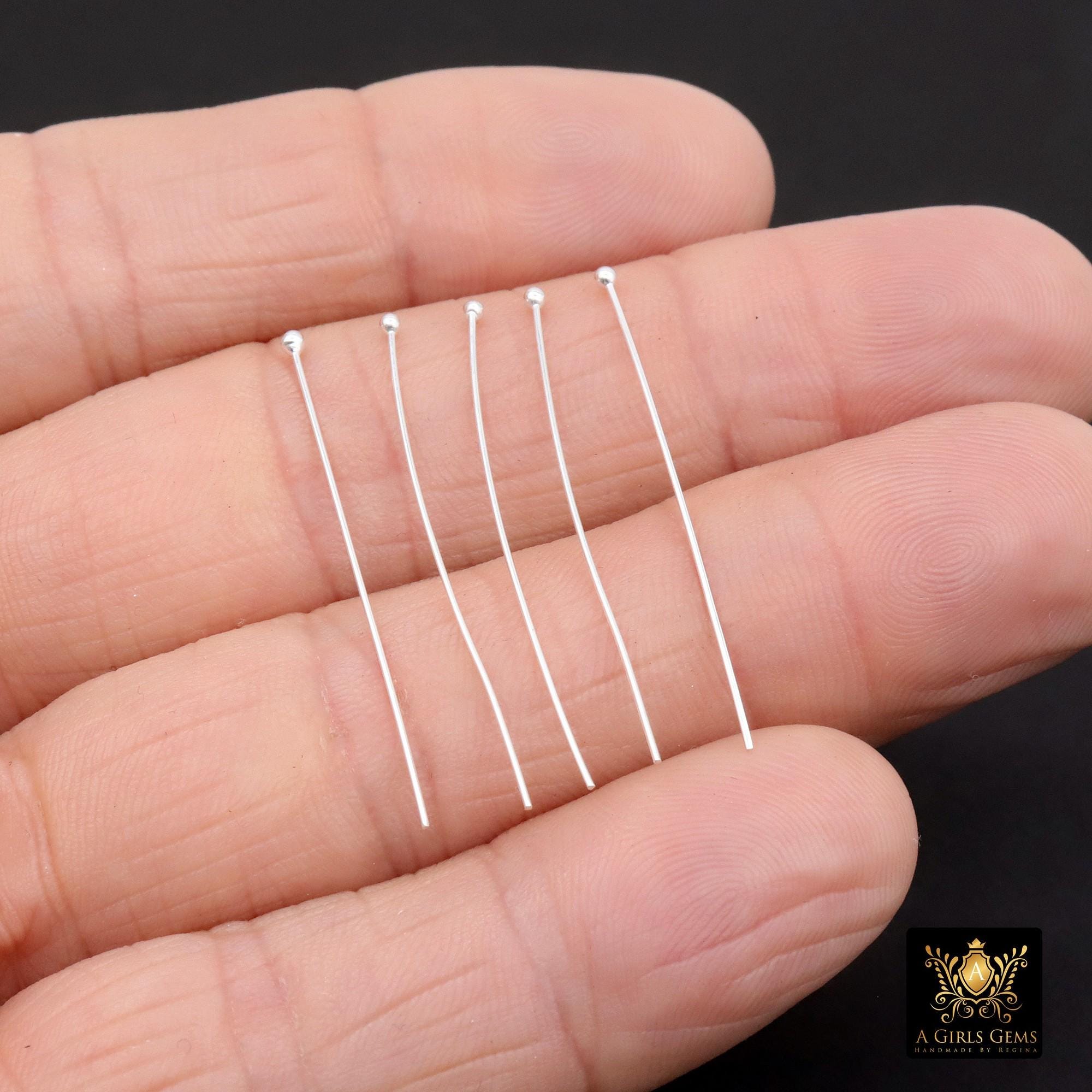925 Sterling Silver Ball End Headpins, 14 20 Long Wire Round Ball Pins for Bead Inserts, AG 3517 1.5 Inch long 1.5 mm Head
