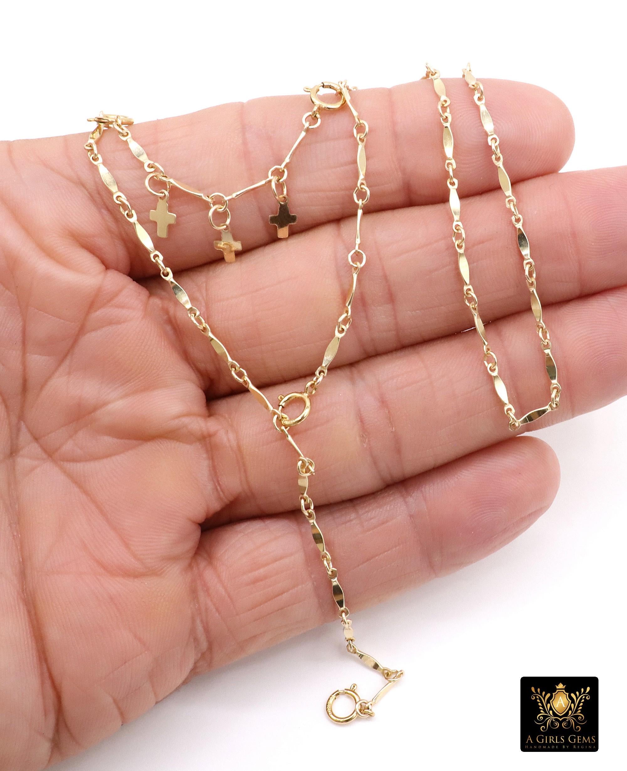 14 K Gold Filled Dap Bar Extender with Three 6 mm Cross Charms, 925 Sterling Silver Dap Bar Charms Extender Chains