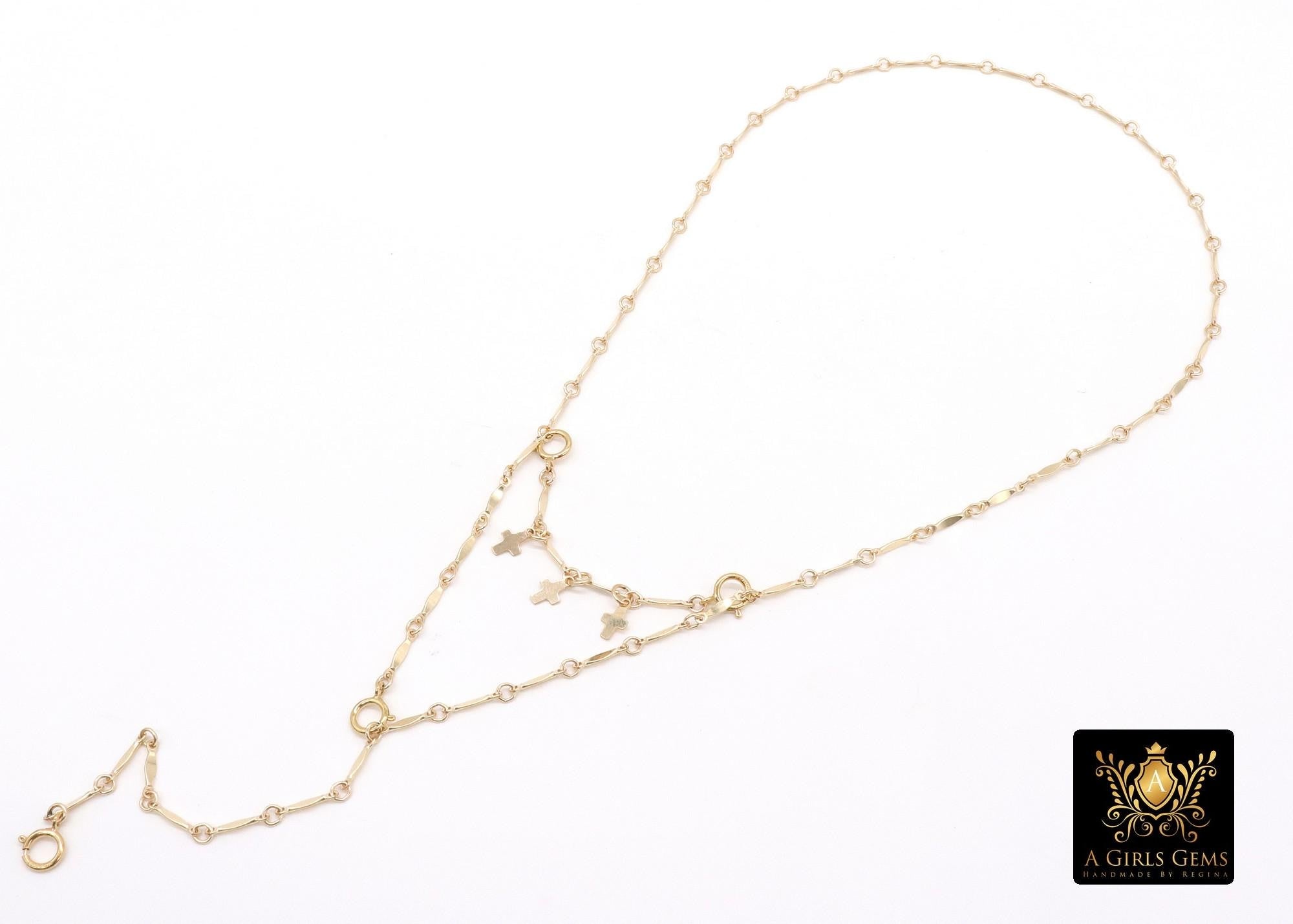 14 K Gold Filled Dap Bar Extender with Three 6 mm Cross Charms, 925 Sterling Silver Dap Bar Charms Extender Chains