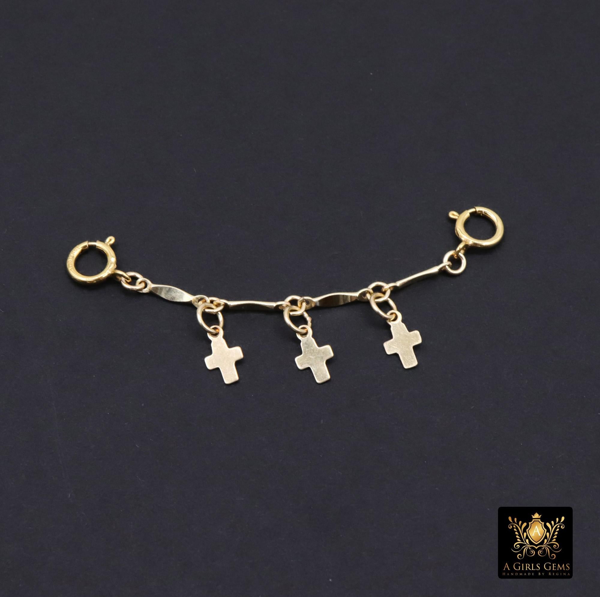 14 K Gold Filled Dap Bar Extender with Three 6 mm Cross Charms, 925 Sterling Silver Dap Bar Charms Extender Chains