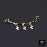 14 K Gold Filled Dap Bar Extender with Three 6 mm Cross Charms, 925 Sterling Silver Dap Bar Charms Extender Chains