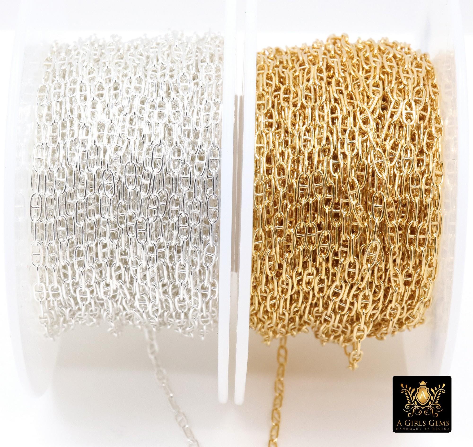 14 K Gold Filled Mariner Chains, 925 Silver Smooth Mariner CH# 905, Anchor Sequin Smooth Flat Chain