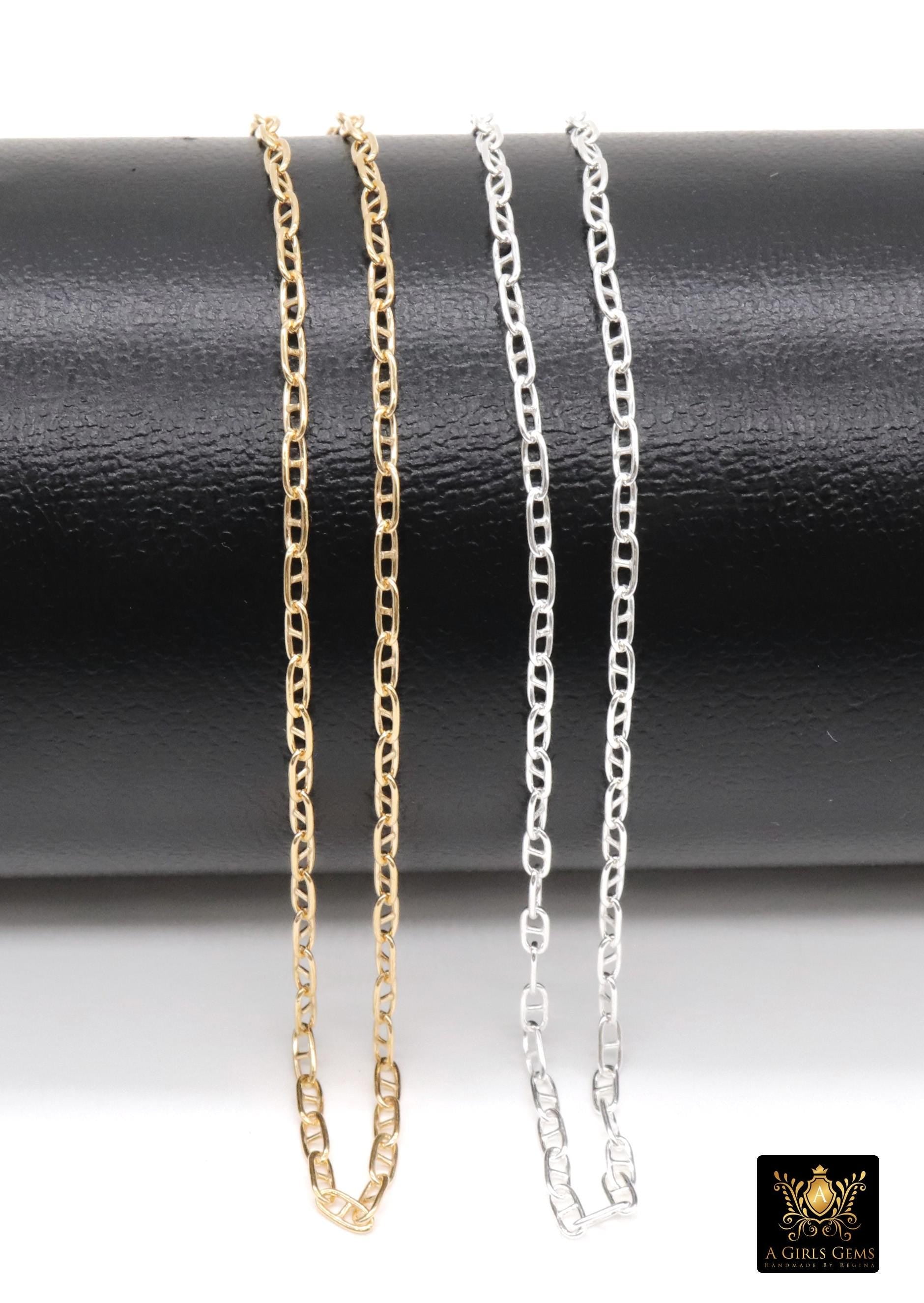 14 K Gold Filled Mariner Chains, 925 Silver Smooth Mariner CH# 905, Anchor Sequin Smooth Flat Chain