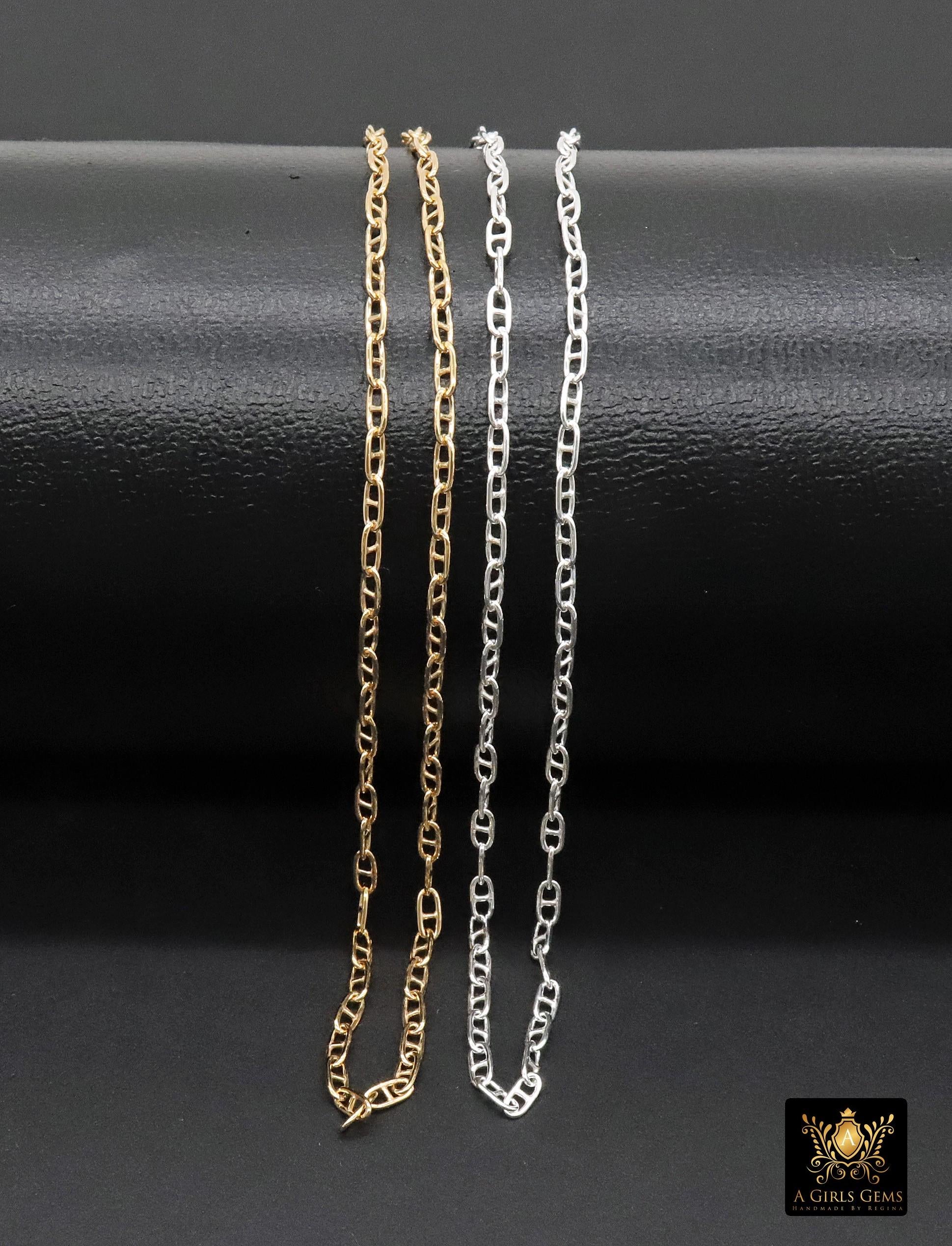 14 K Gold Filled Mariner Chains, 925 Silver Smooth Mariner CH# 905, Anchor Sequin Smooth Flat Chain