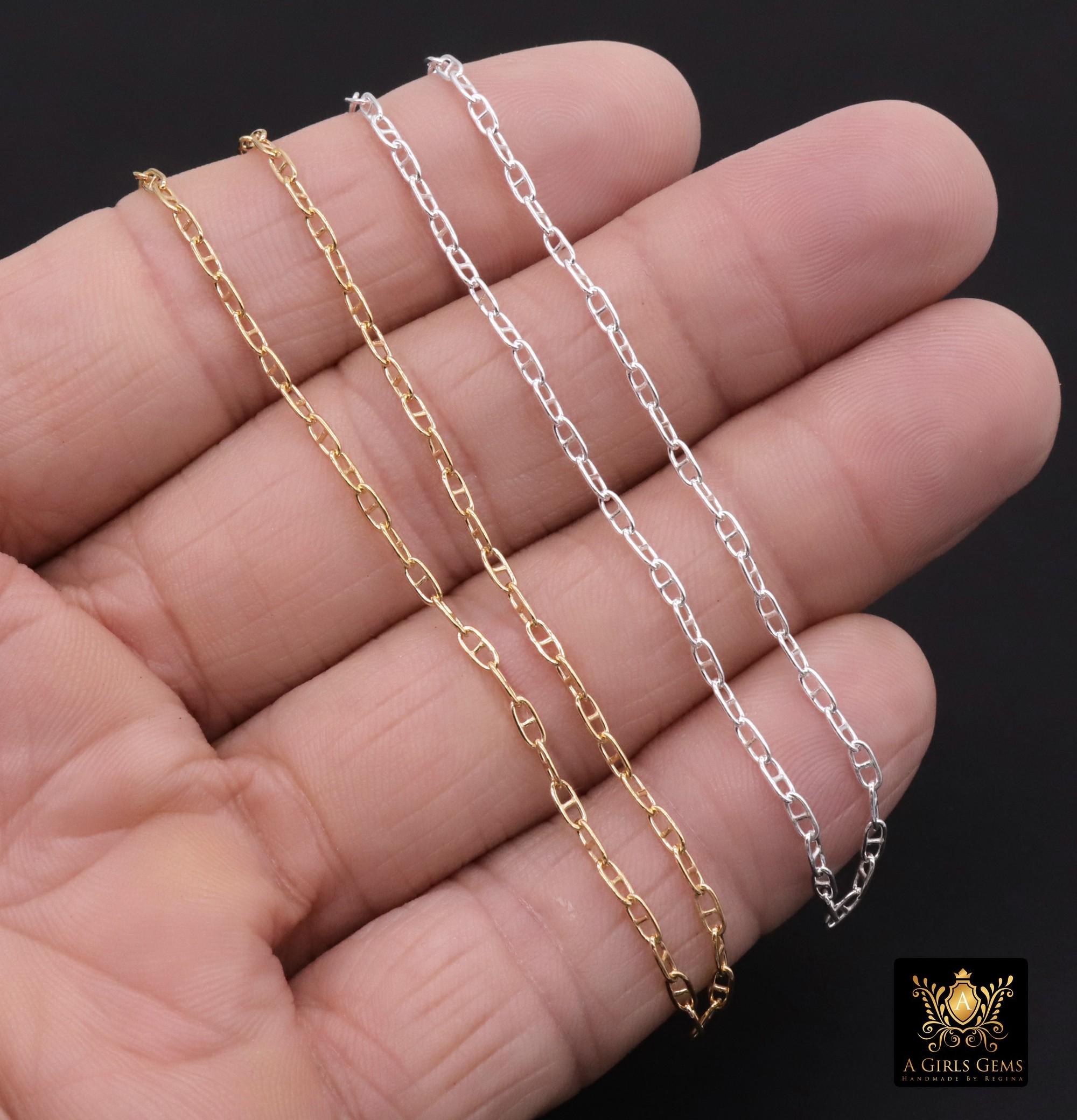 14 K Gold Filled Mariner Chains, 925 Silver Smooth Mariner CH# 905, Anchor Sequin Smooth Flat Chain
