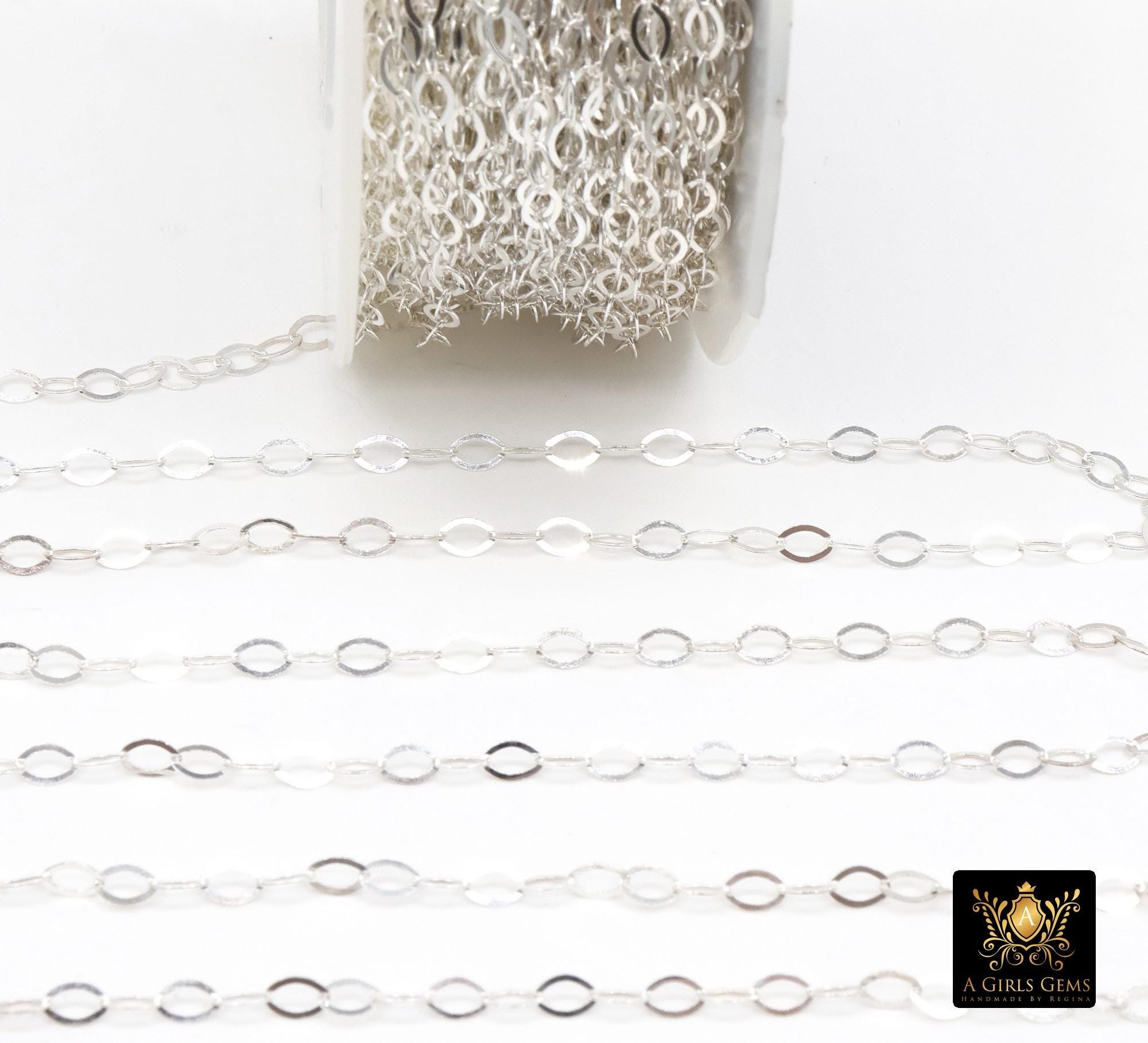 925 Sterling Silver Hammered Chains, 4.7 mm Flat Cable Chain CH# 923, Unfinished Extender Jewelry Chain