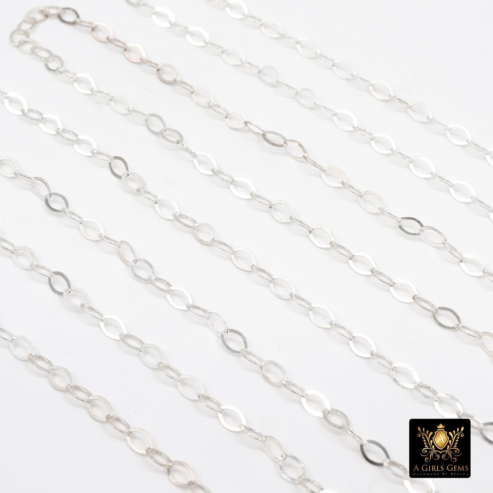 925 Sterling Silver Hammered Chains, 4.7 mm Flat Cable Chain CH# 927, Unfinished Extender Jewelry Chain
