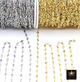 3mm Gold Mixed CZ Chain By The Yard, Silver Genuine Cubic Zirconia Chain CH# 560, By The Foot