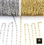 3mm Gold Mixed CZ Chain By The Yard, Silver Genuine Cubic Zirconia Chain CH# 560, By The Foot