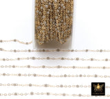 14 k Gold Filled Satellite Chains, Beaded Colorful Chains, Soft Gray Beads, By The Foot, By The Yard