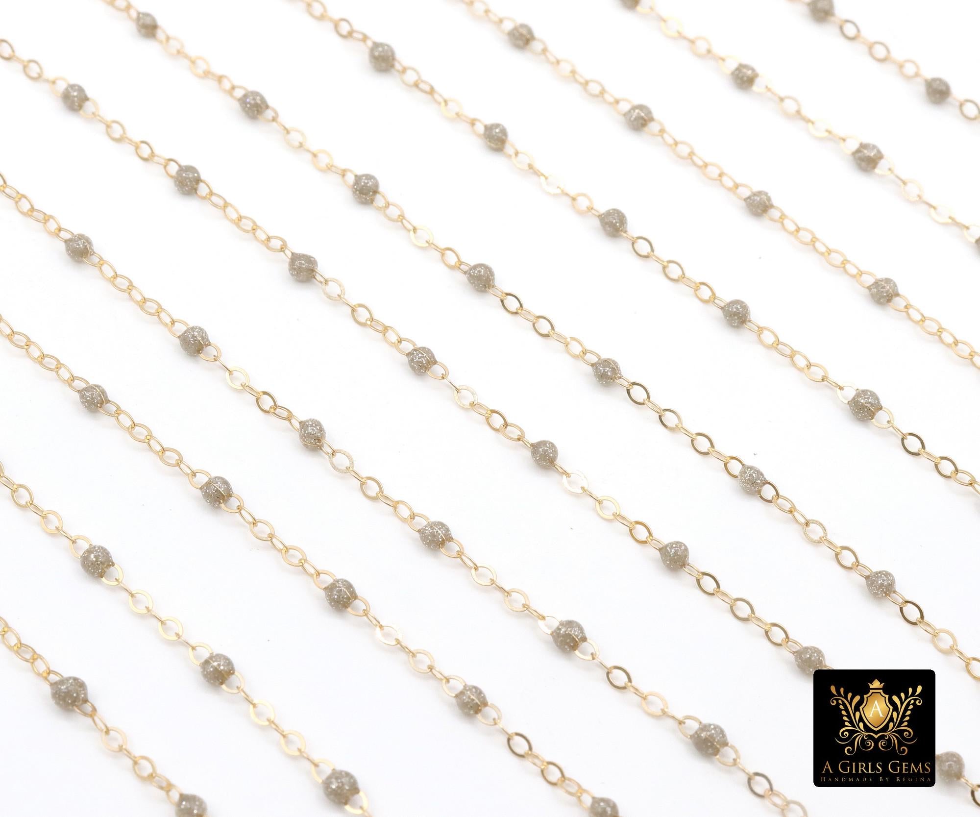 14 K Gold Filled Dainty Beaded Satellite Chain, 2 mm Beaded Gold Chains CH# 924, By Foot Unfinished Cable