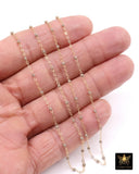 14 K Gold Filled Dainty Beaded Satellite Chain, 2 mm Beaded Gold Chains CH# 924, By Foot Unfinished Cable