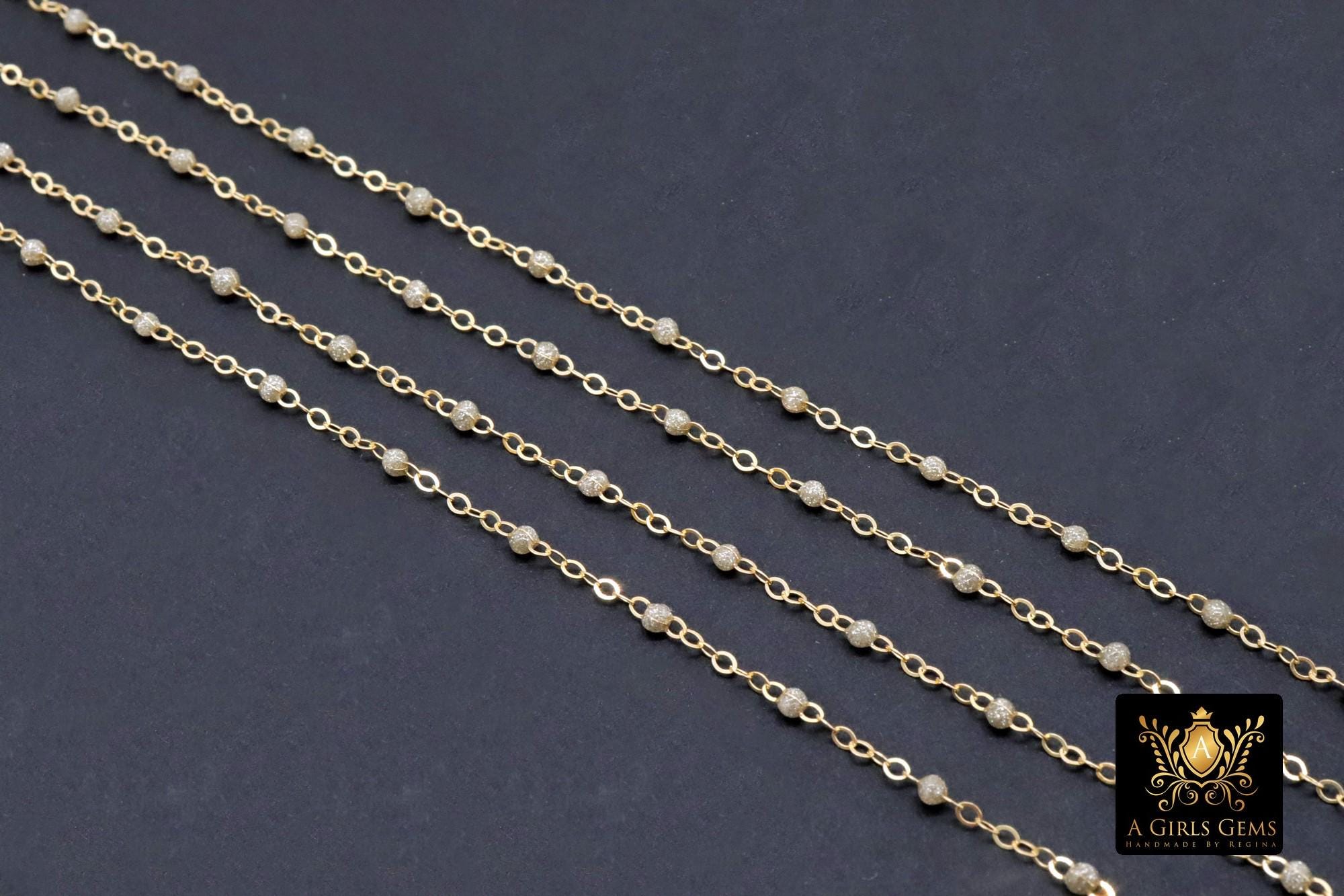 14 K Gold Filled Dainty Beaded Satellite Chain, 2 mm Beaded Gold Chains CH# 924, By Foot Unfinished Cable