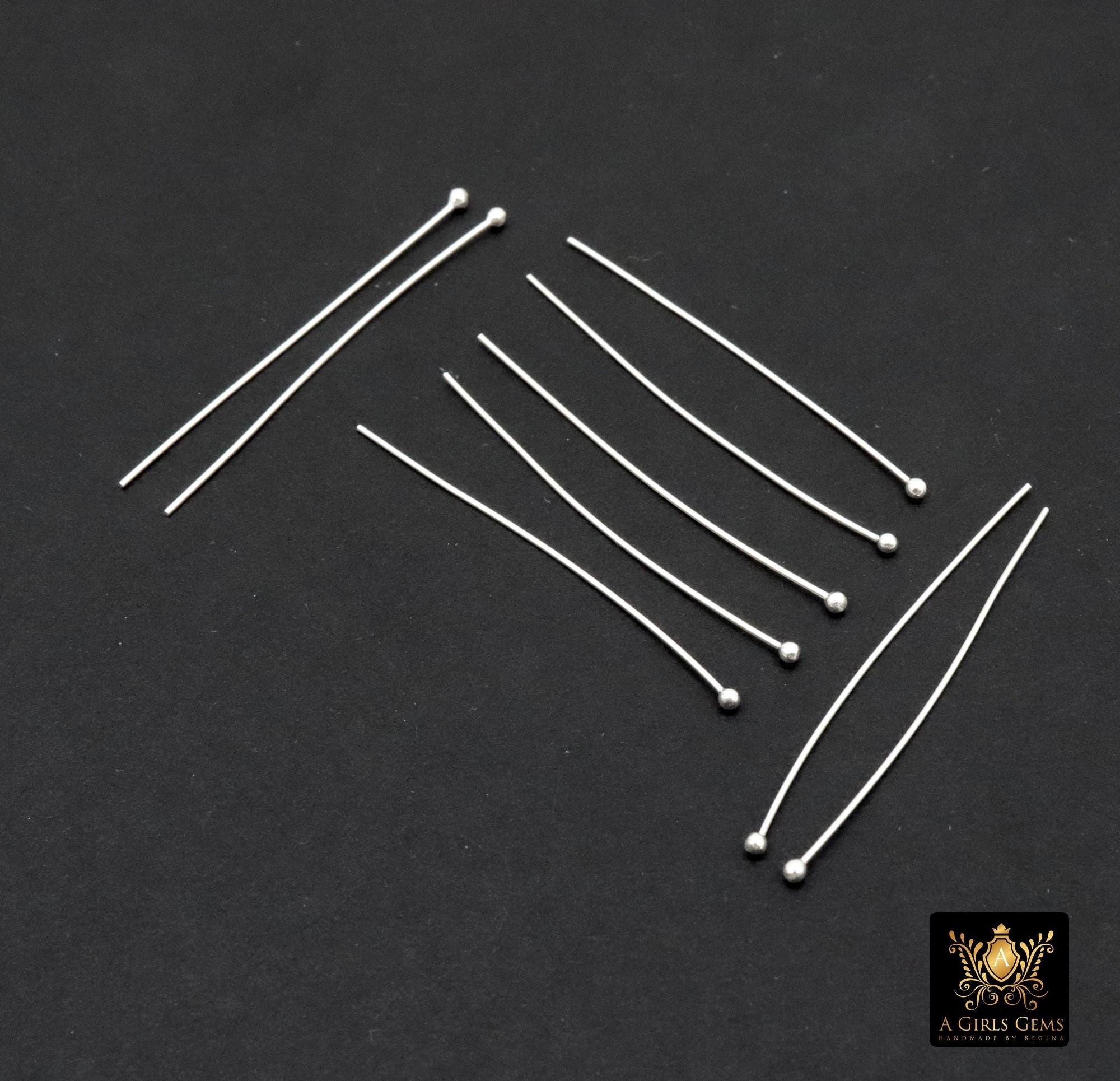 925 Sterling Silver Ball End Headpins, 14 20 Long Wire Round Ball Pins for Bead Inserts, 1.5 Inch long 1.5 mm Head, 24 Gauge