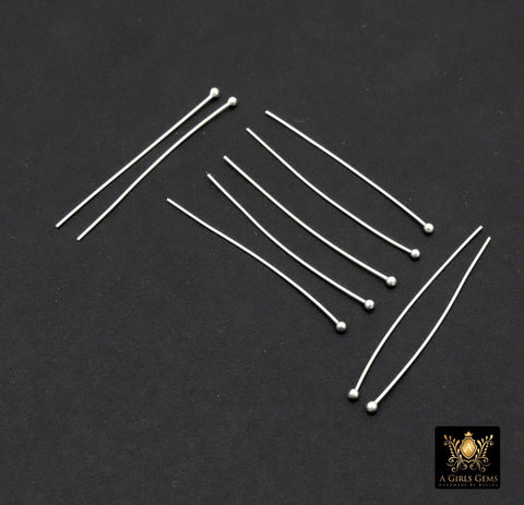 925 Sterling Silver Ball End Headpins, 14 20 Long Wire Round Ball Pins for Bead Inserts, 1.5 Inch long 1.5 mm Head, 24 Gauge