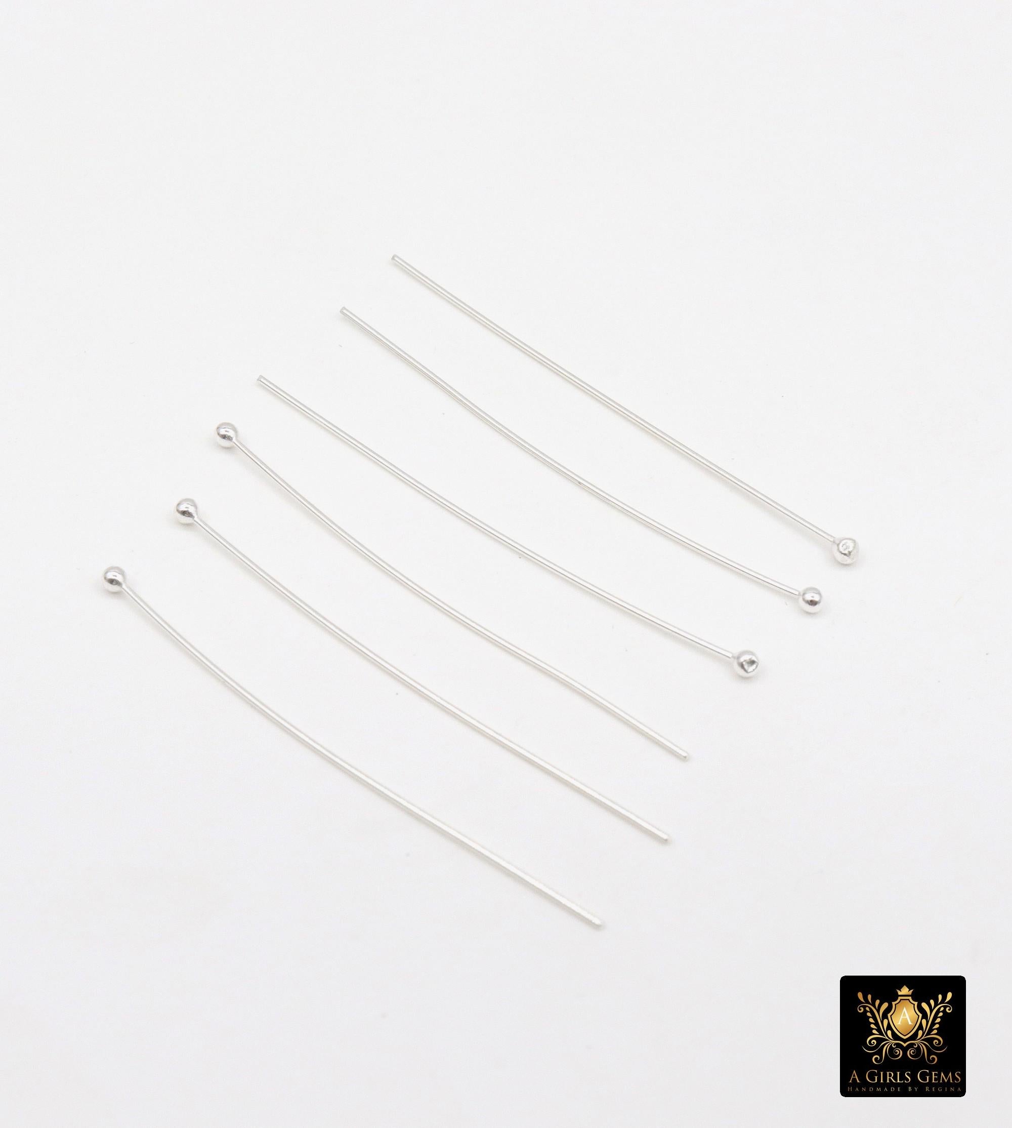 925 Sterling Silver Ball End Headpins, 14 20 Long Wire Round Ball Pins for Bead Inserts, AG 3517 1.5 Inch long 1.5 mm Head