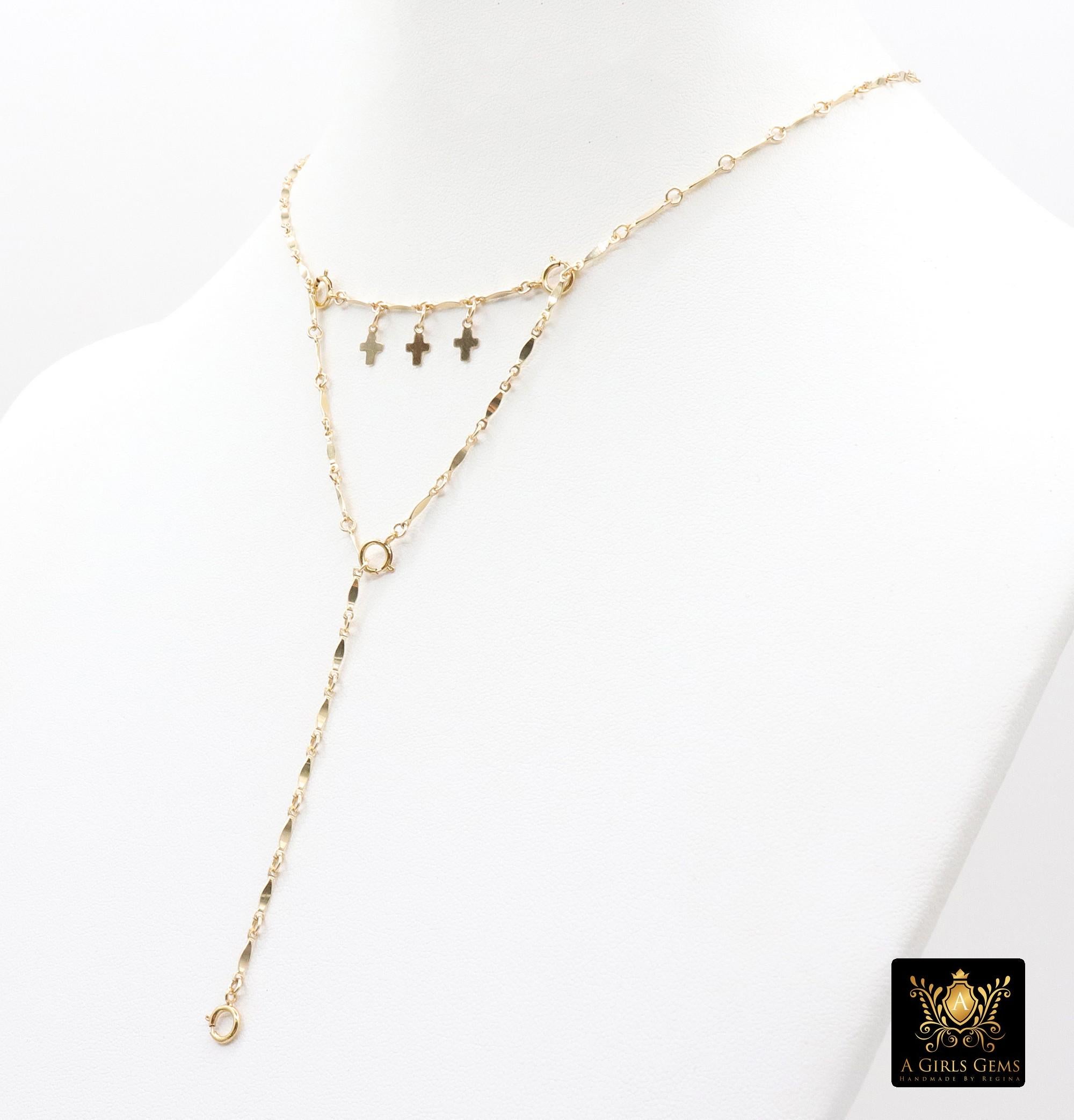 14 K Gold Filled Dap Bar Extender with Three 6 mm Cross Charms, 925 Sterling Silver Dap Bar Charms Extender Chains